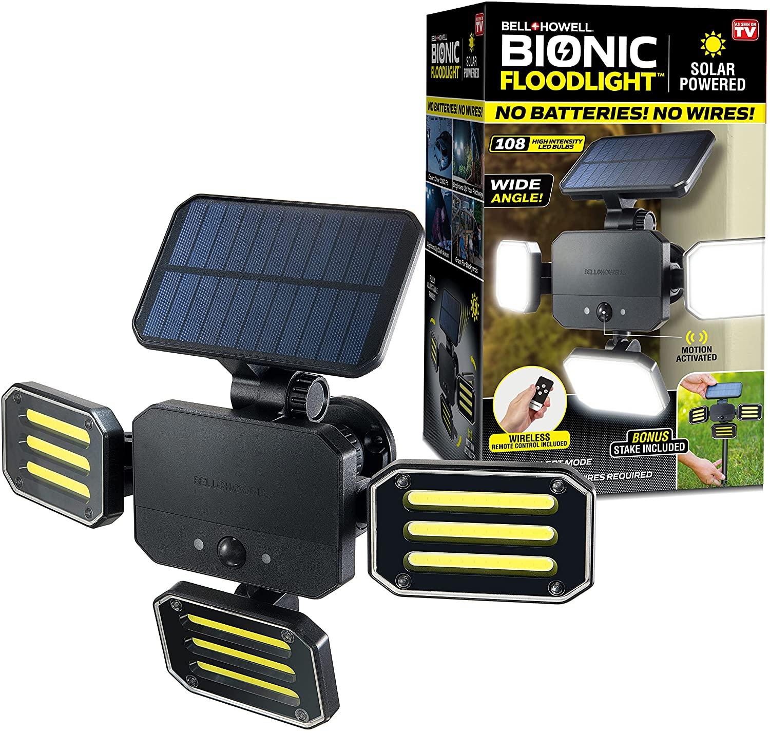 Bell + Howell Bell+Howell Bionic Solar Powered Floodlight with Remote Control, Wide Angle and Motion Activated