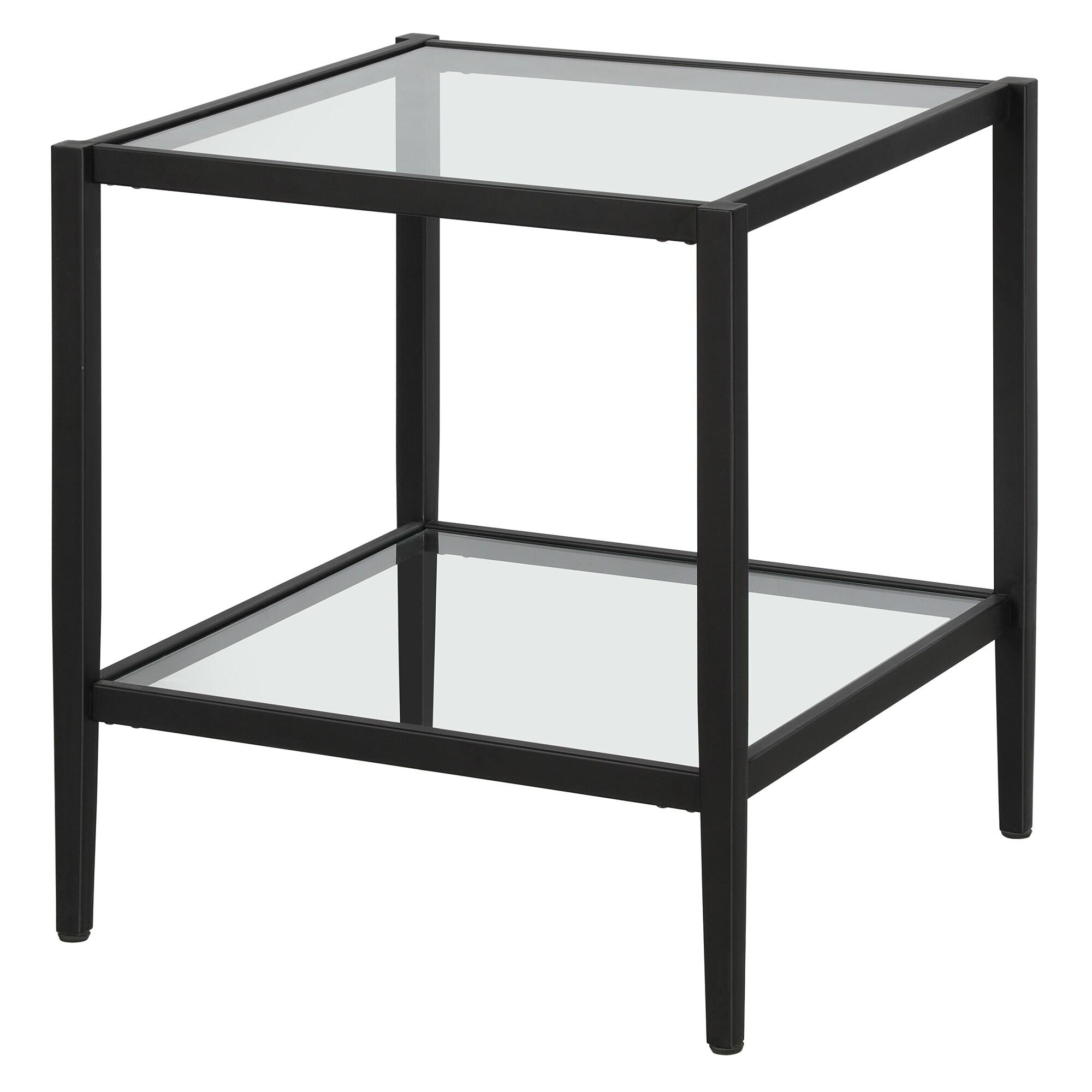 Evelyn&Zoe Hera 20" Wide Square Side Table with Glass Shelf, Blackened Bronze