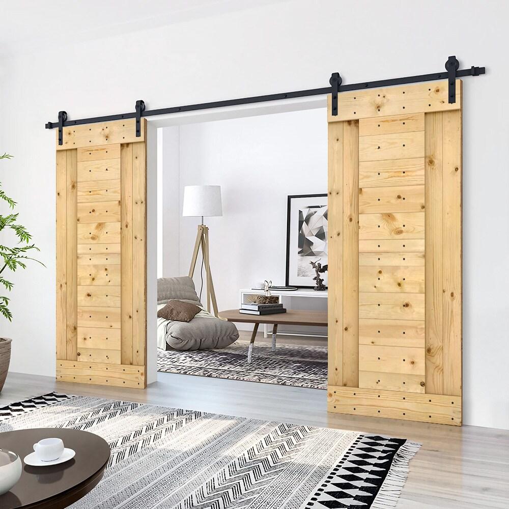 Calhome 84'' Solid Wood Paneled with Installation Hardware Kit Barn Door