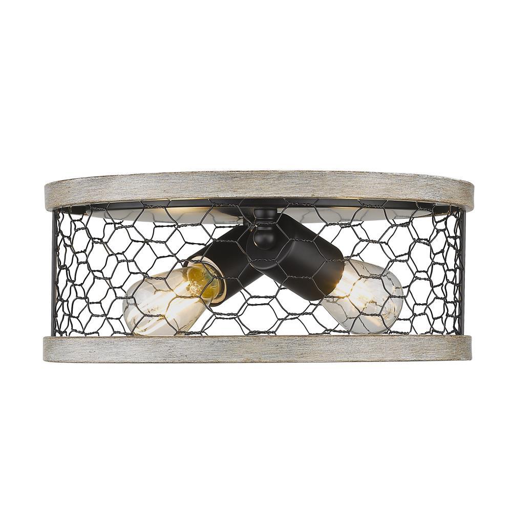 Golden Lighting Bailey 2-Light Flush Mount in Matte Black with Chicken Wire