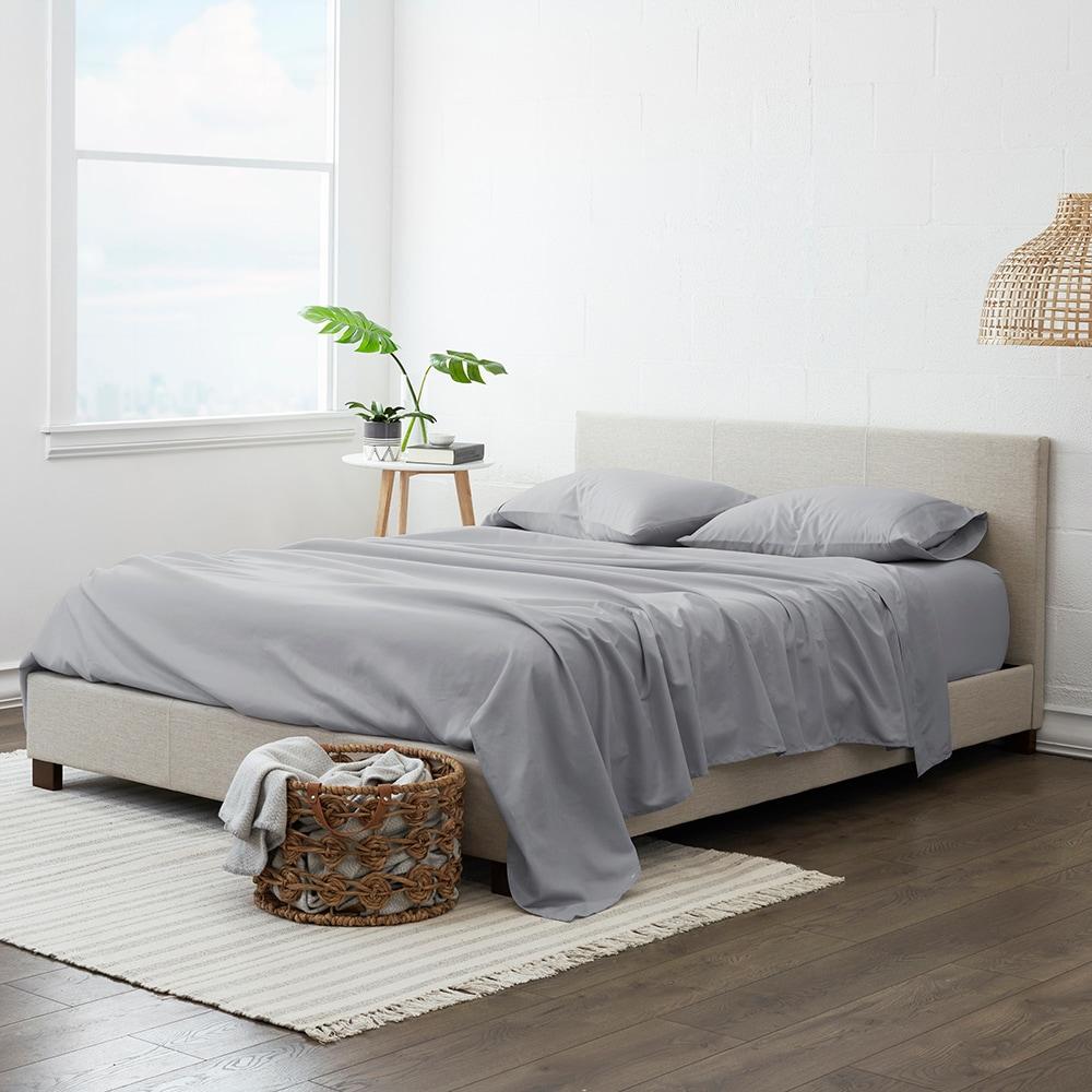 4-Piece Light Gray Solid Microfiber Queen Sheet Set