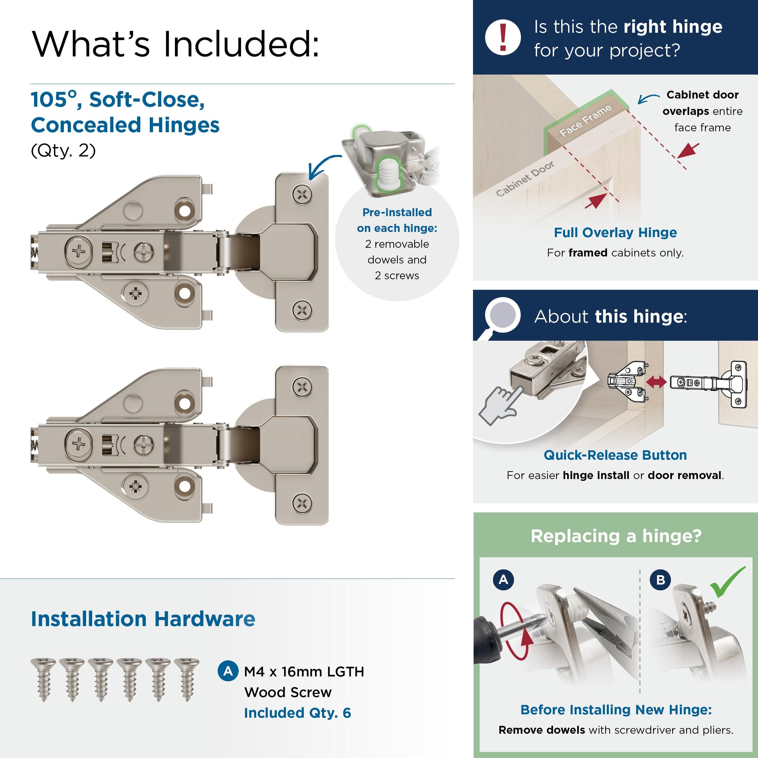 Full Overlay Face Frame Soft Close Euro Concealed Cabinet Hinge - 1 Pair