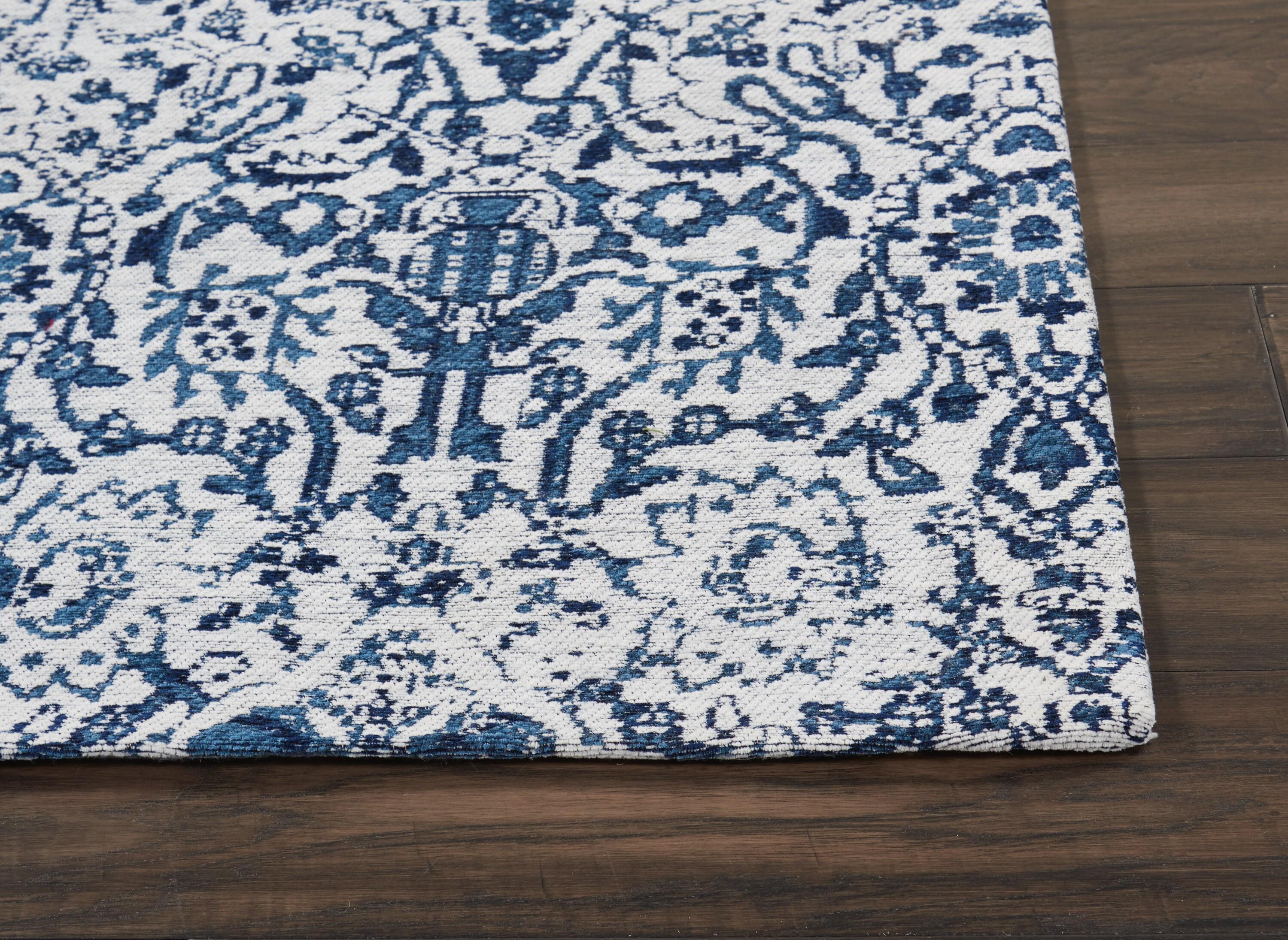 Williston Forge Damask Southwestern Machine Made Power Loom Polypropylene Indoor / Outdoor Area Rug in Ivory/Navy