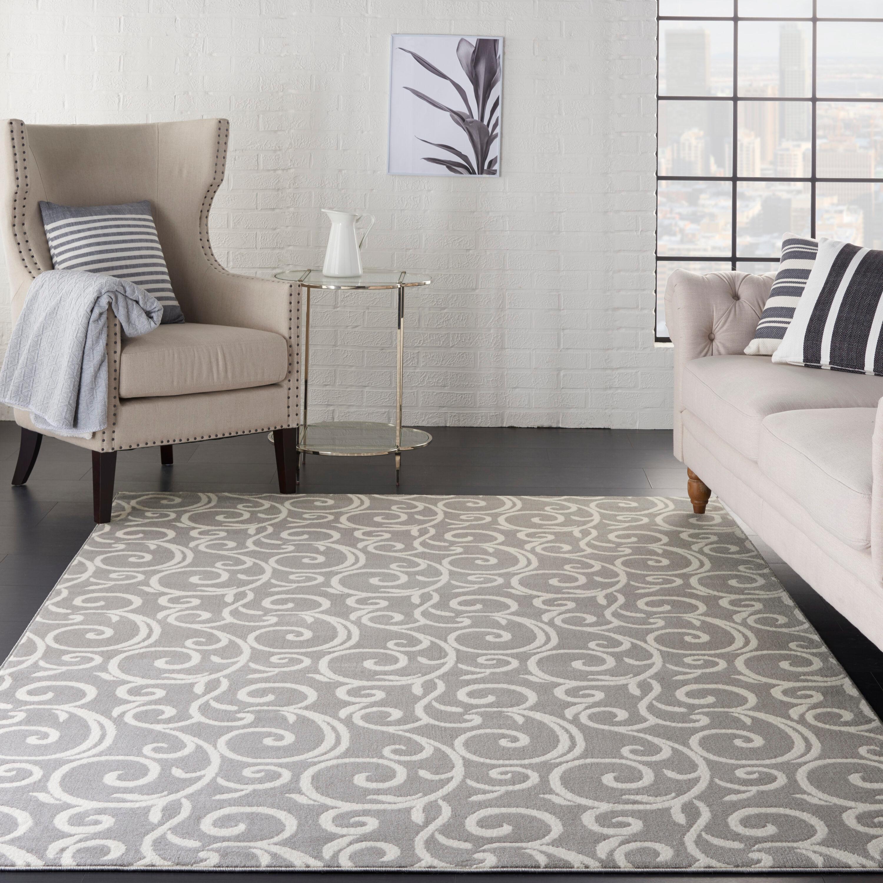 Nourison Grafix 6' x 9' Grey Area Rug Bohemian Contemporary Botanical by Nourison