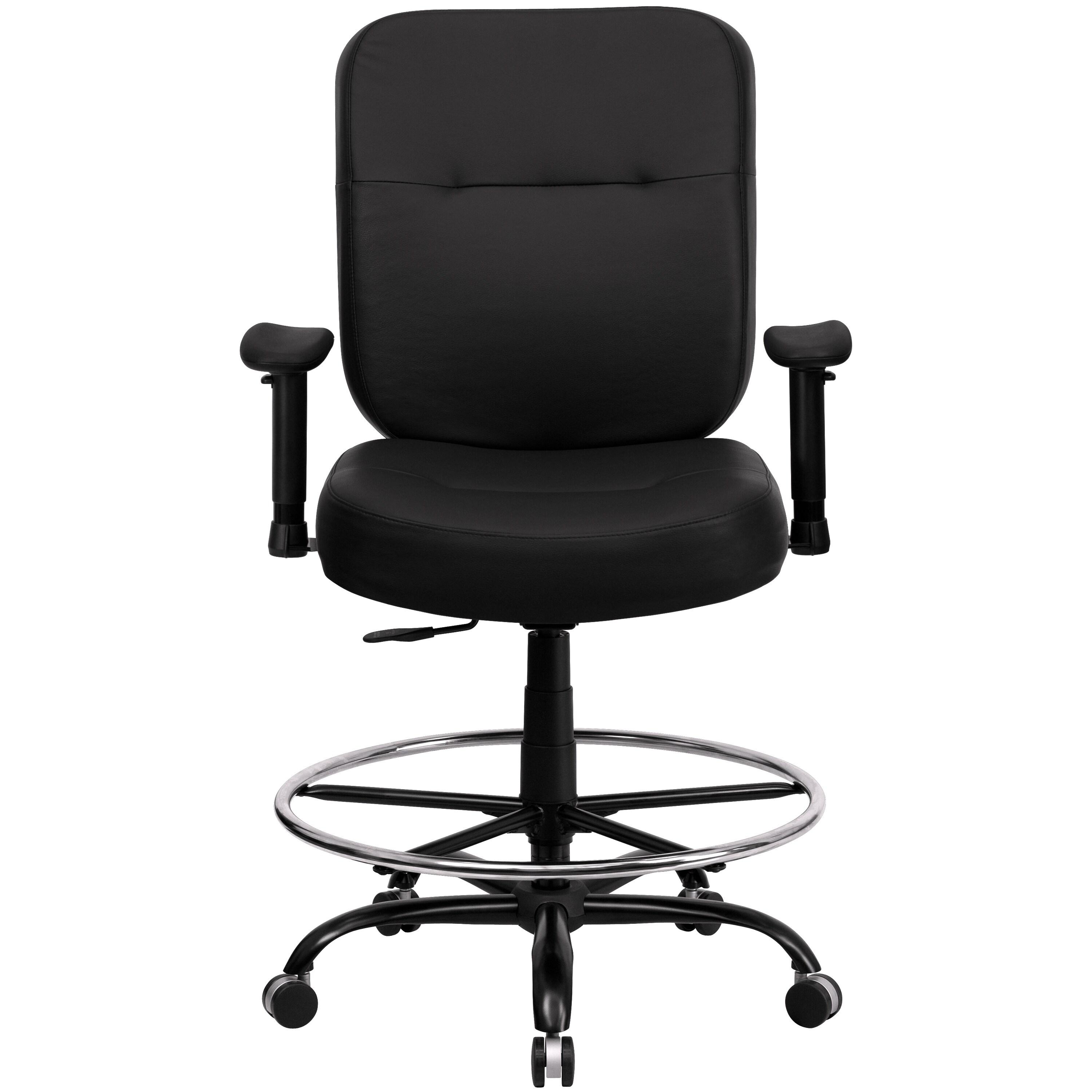 BizChair Big & Tall 400 lb. Rated Black LeatherSoft Ergonomic Drafting Chair with Adjustable Arms