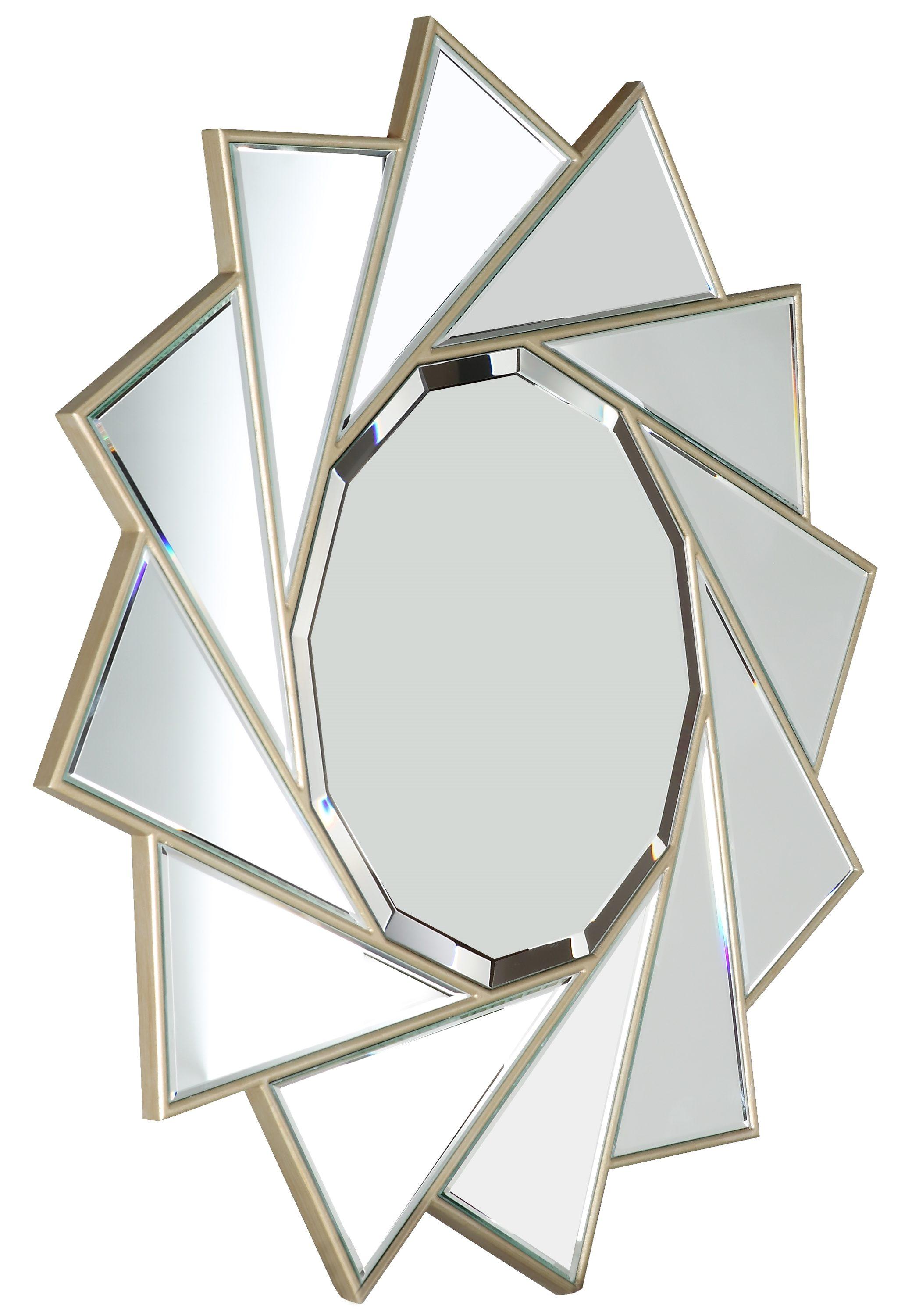 35.4" Gold & Wood Sunburst Round Mirror