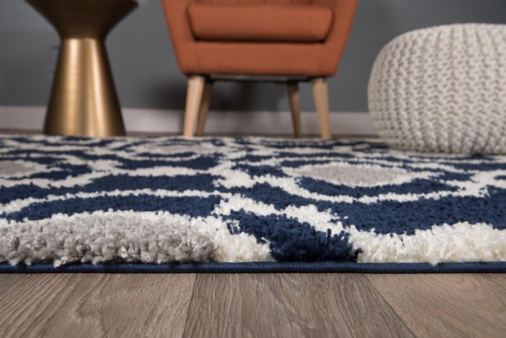 World Rug Gallery Cozy Moroccan Trellis Shag Area Rug - Navy 6'6" x 9'