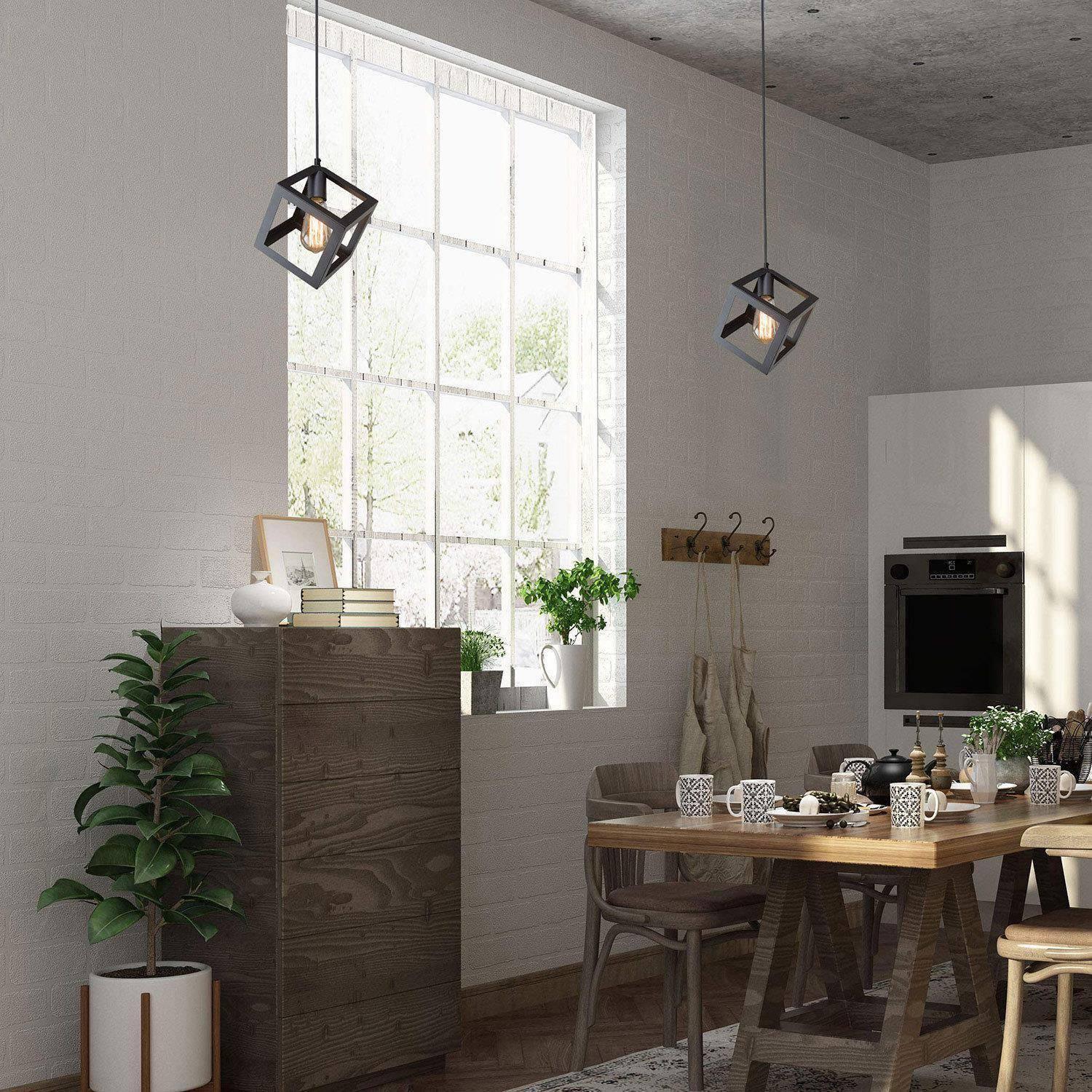 1-Light Matte Black Modern/Contemporary Geometric LED Mini Kitchen Island Light, Kitchen Island Chandeliers Light for Dining Room, Kitchen Island, Bedroom