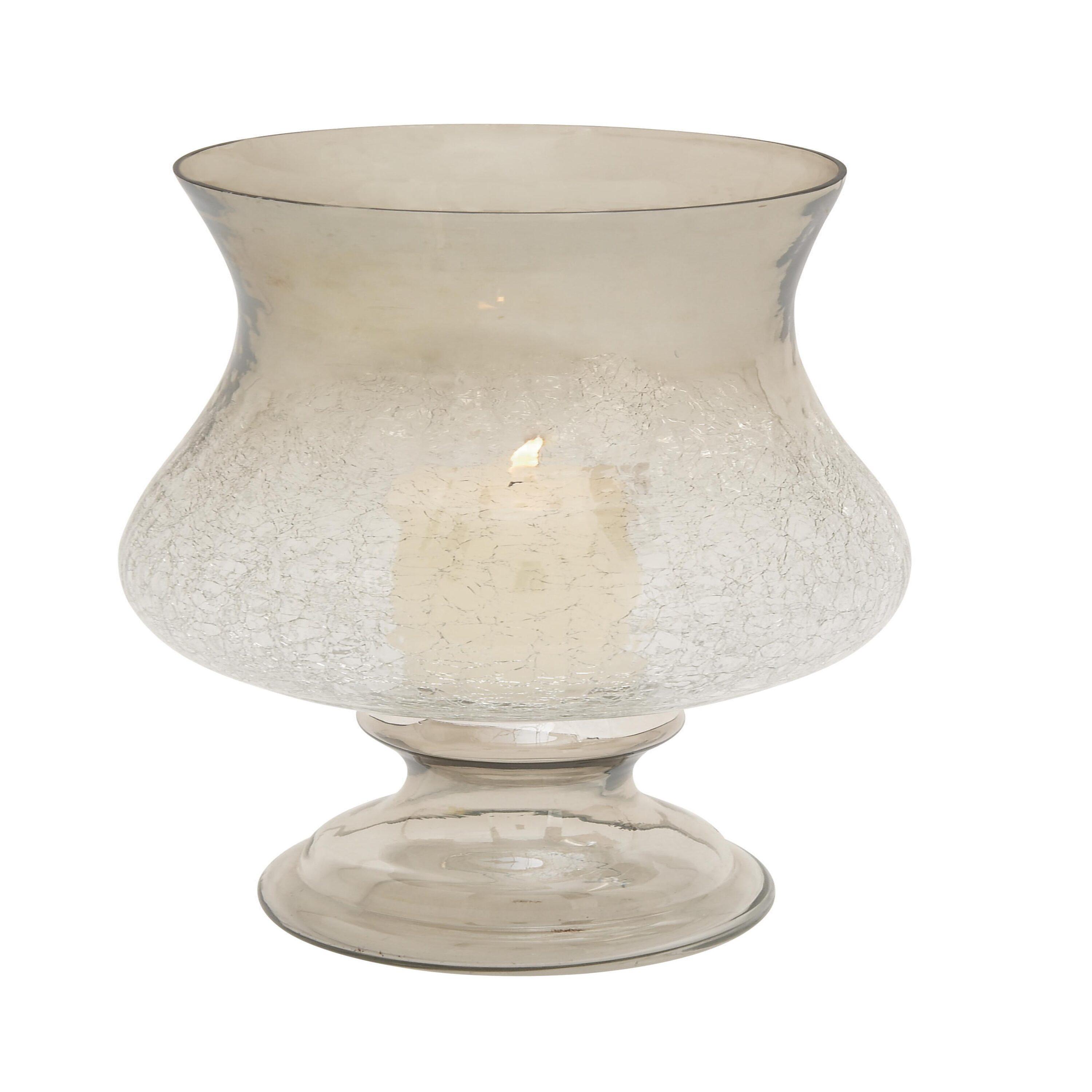 DecMode Gold Glass Handmade Turned Style Pillar Hurricane Lamp with Smoked Glass Finish