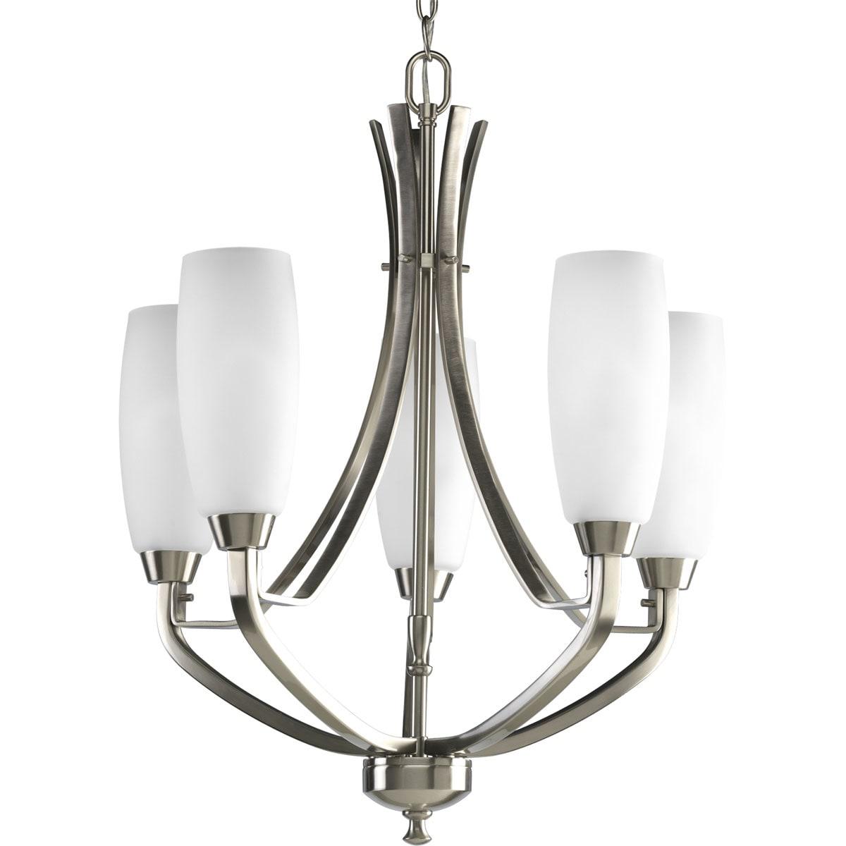 Progress Lighting Wisten 5-Light Chandelier, Brushed Nickel, Etched White Glass