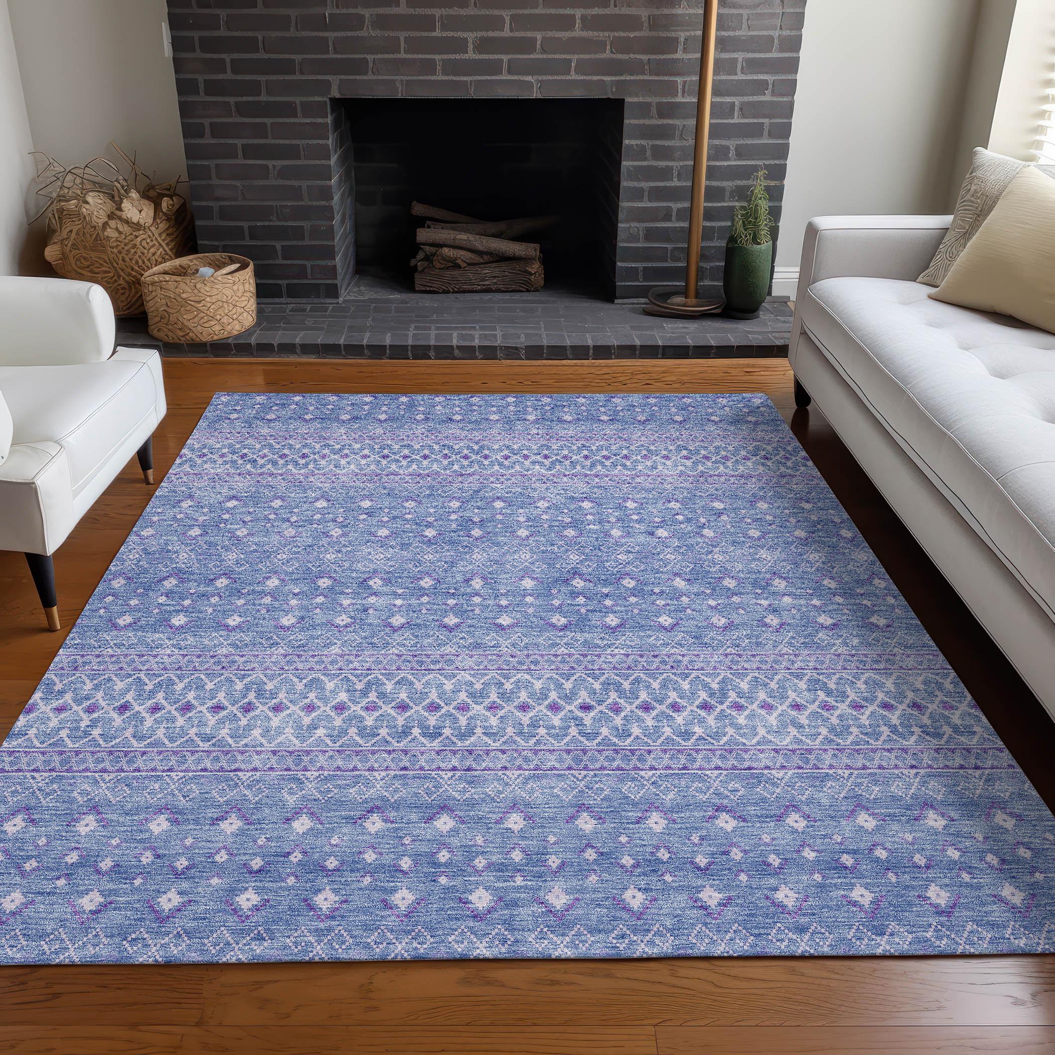 Sky Blue Synthetic Flat Woven 8' x 10' Bohemian Rug