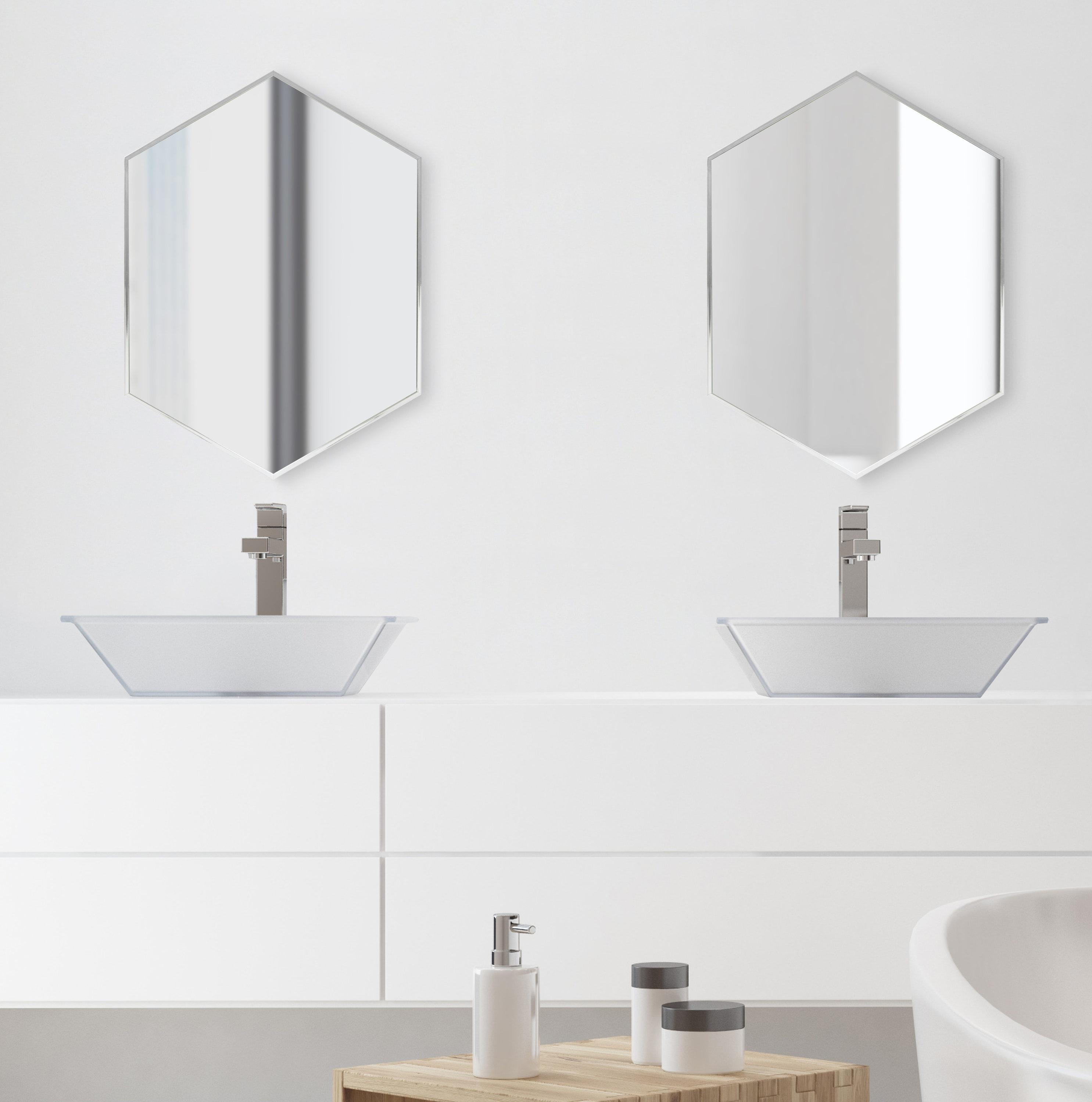 Kate and Laurel Rhodes Modern Hexagon Wall Mirror, 22 x 31, Silver, Decorative Geometric Hexagon MIrror with Chrome Finish for Elegant Contemporary Wall Decor