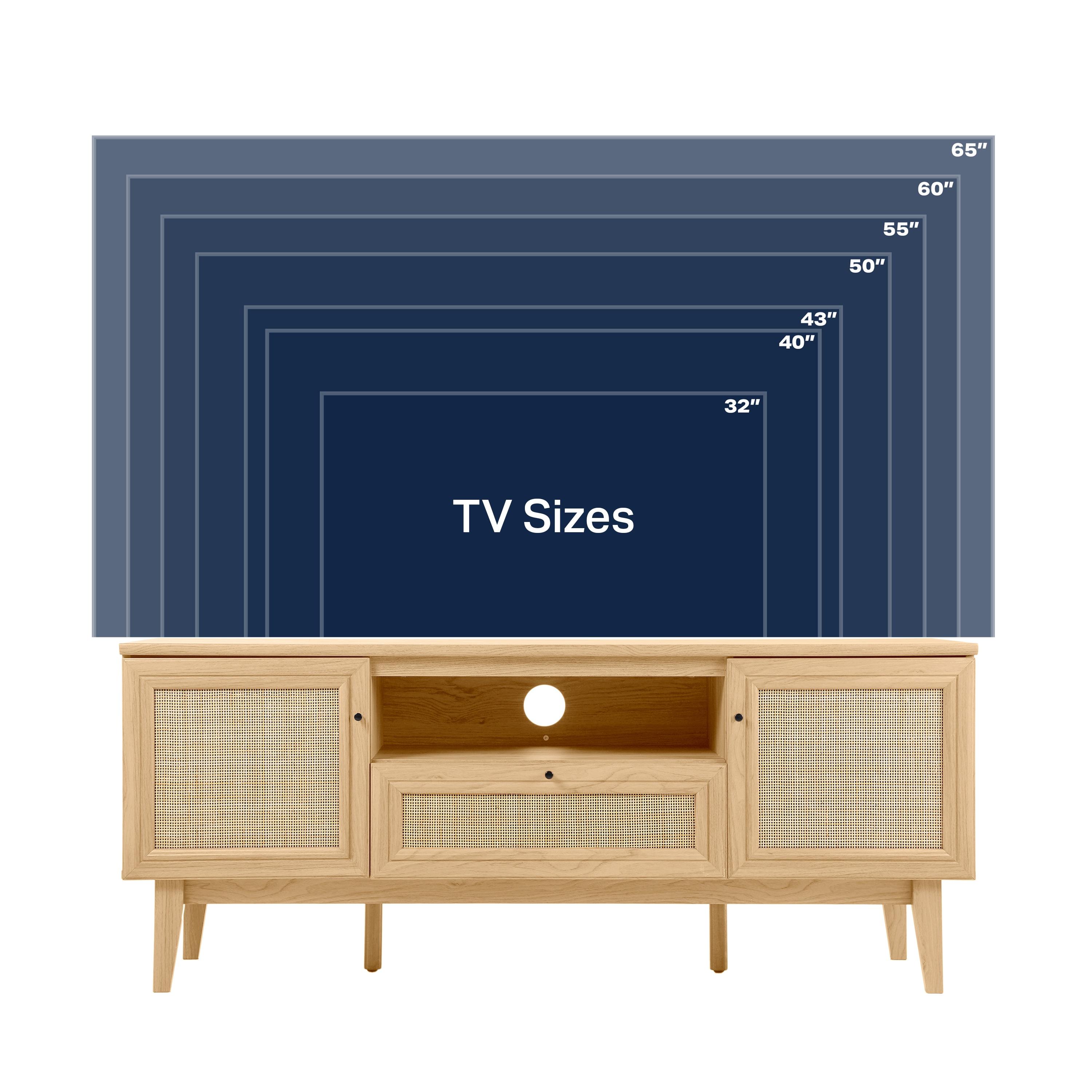 JONATHAN Y Finley 59 in. Farmhouse Caned TV Stand with Drawer and Storage Doors Fits TVs up to 65 in. with Cable Management, Oak