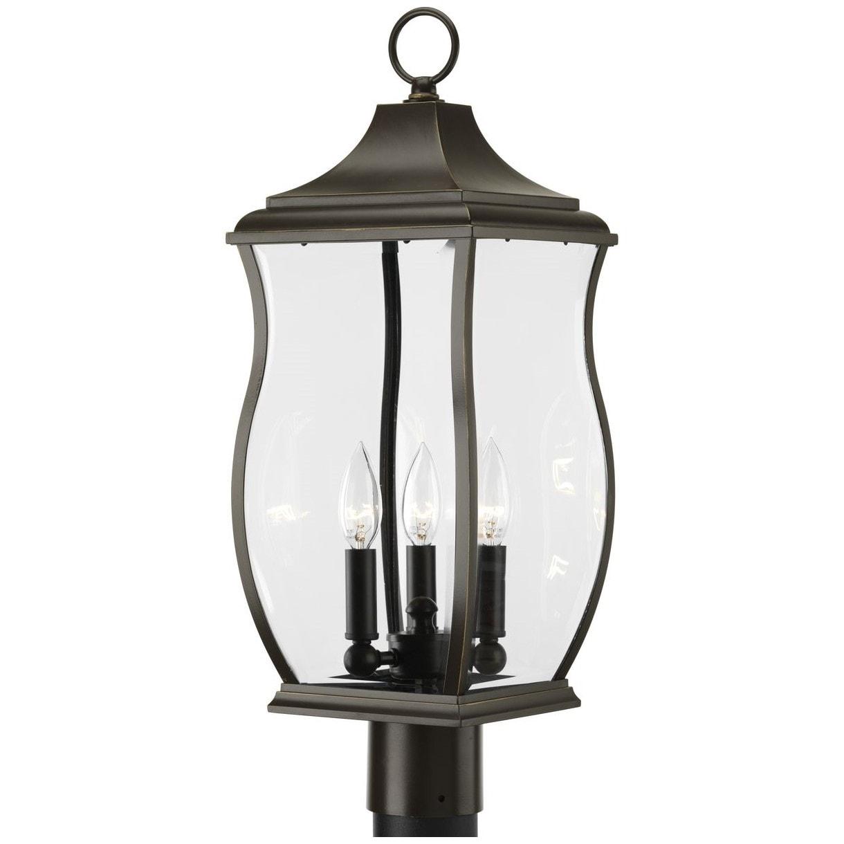 Progress Lighting, Township, 3-Light Post Lantern, Oil Rubbed Bronze, Etched Glass Shade