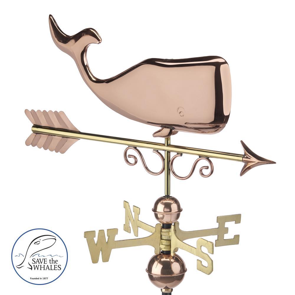 Save the Whales Pure Copper Weathervane- Good Directions: Outdoor Decorative Sculpture, 40" Max Height