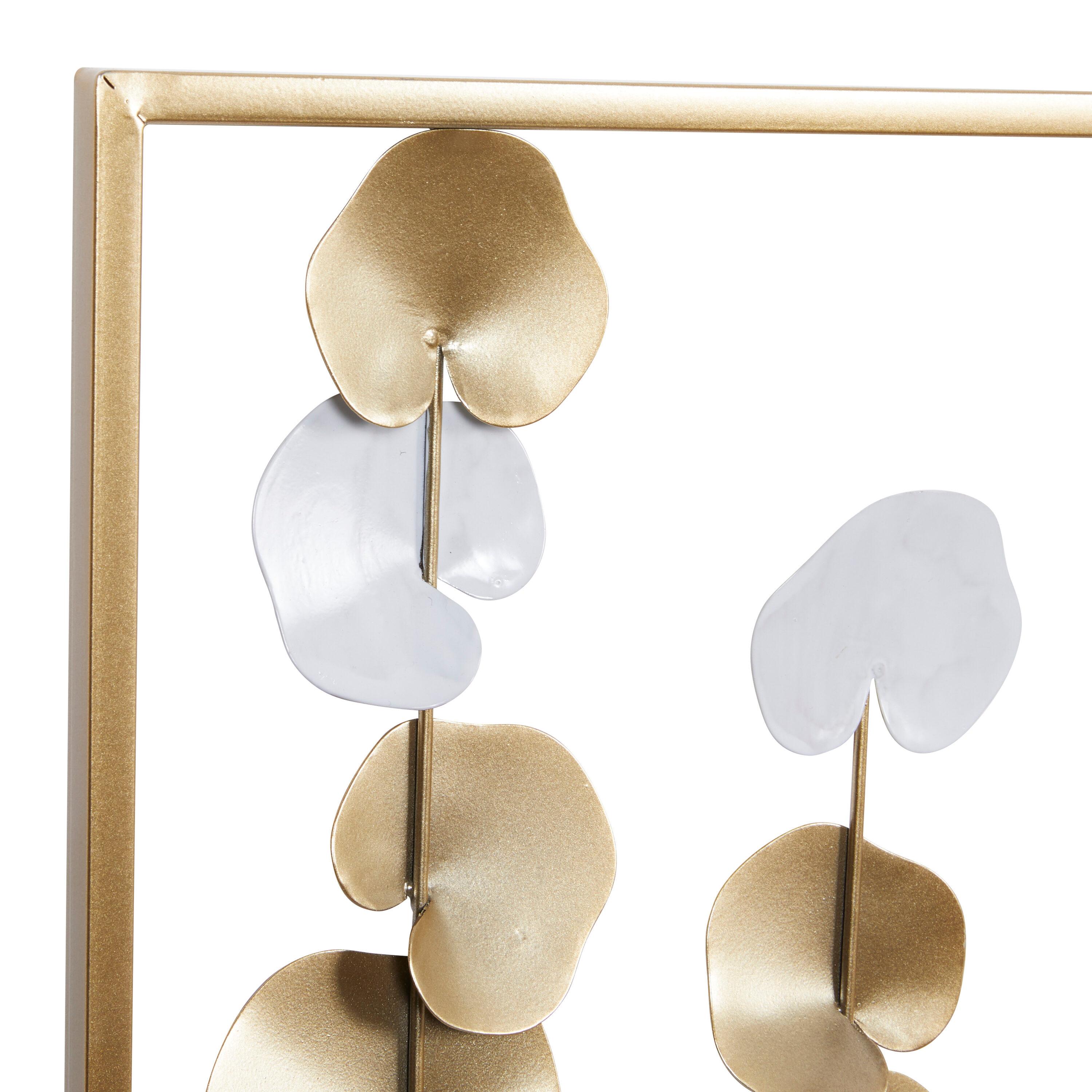 DecMode Gold Metal Floral Wall Decor with White Accents