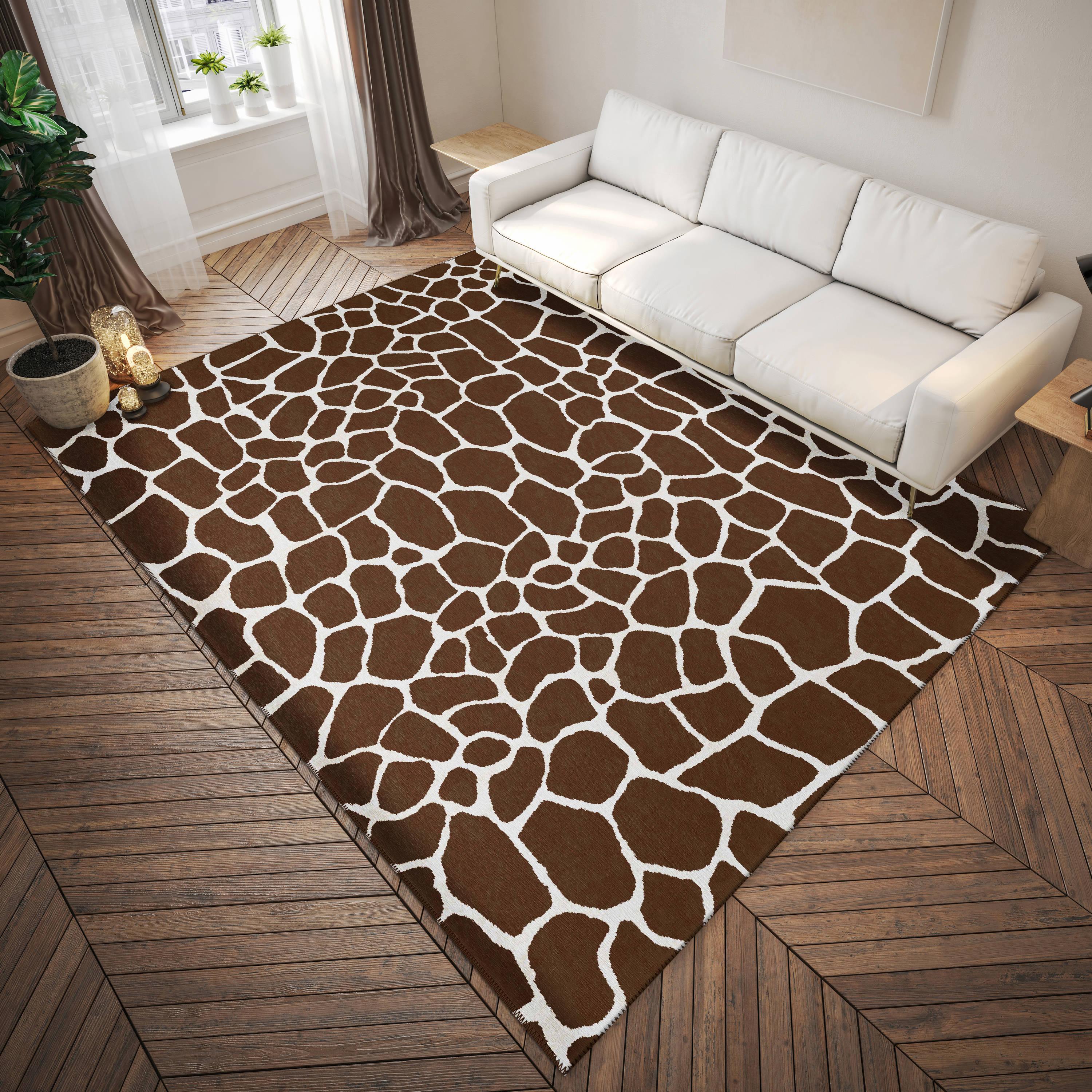 Safari Brown Giraffe Animal Print 9' x 12' Non-Skid Area Rug