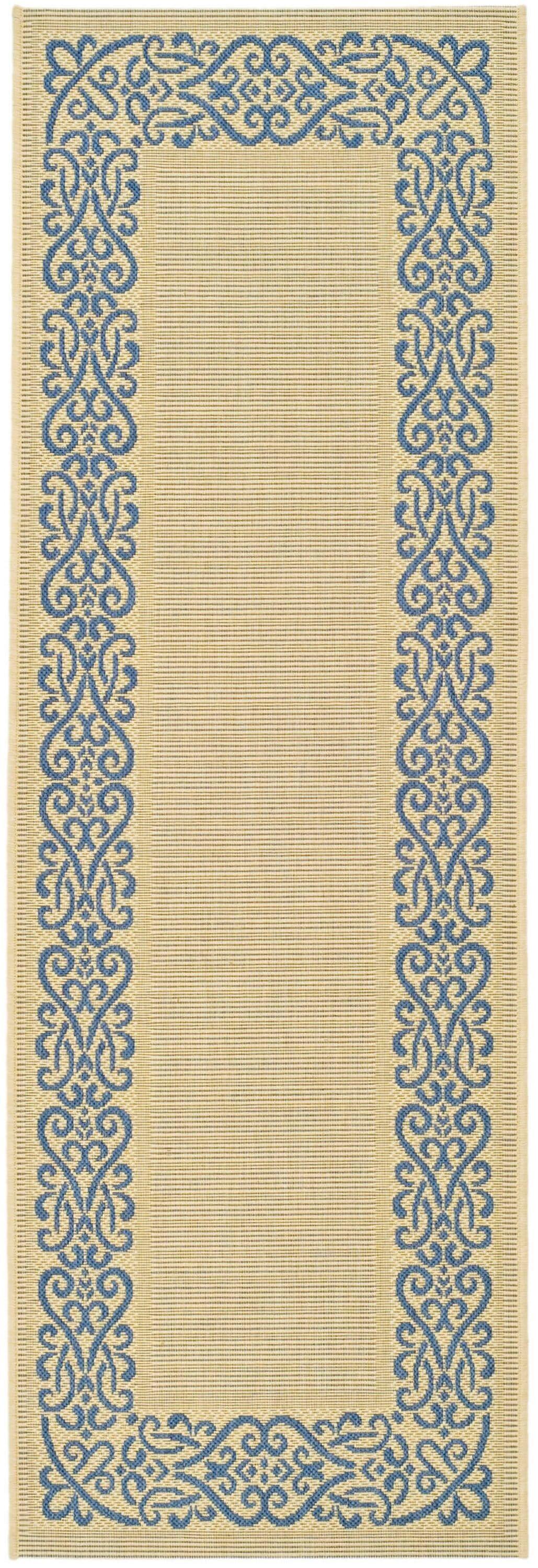 Courtyard CY1588 Power Loomed Indoor and Outdoor Runner Rug - Natural/Blue - 2'3"x10' - Safavieh