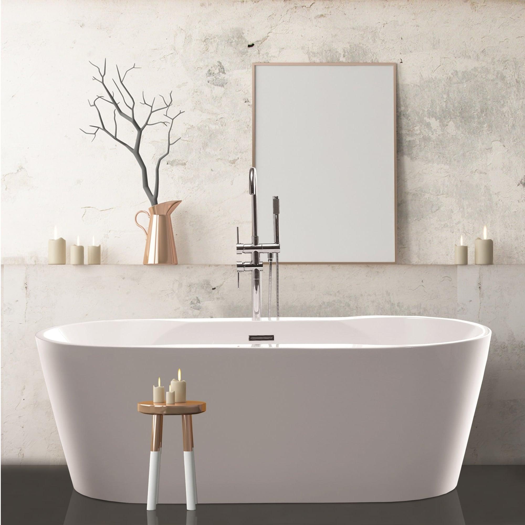 Vanity Art 67" x 32" Acrylic Freestanding Bathtub Contemporary Soaking Tub with Overflow and Pop-Up Drain, VA6804