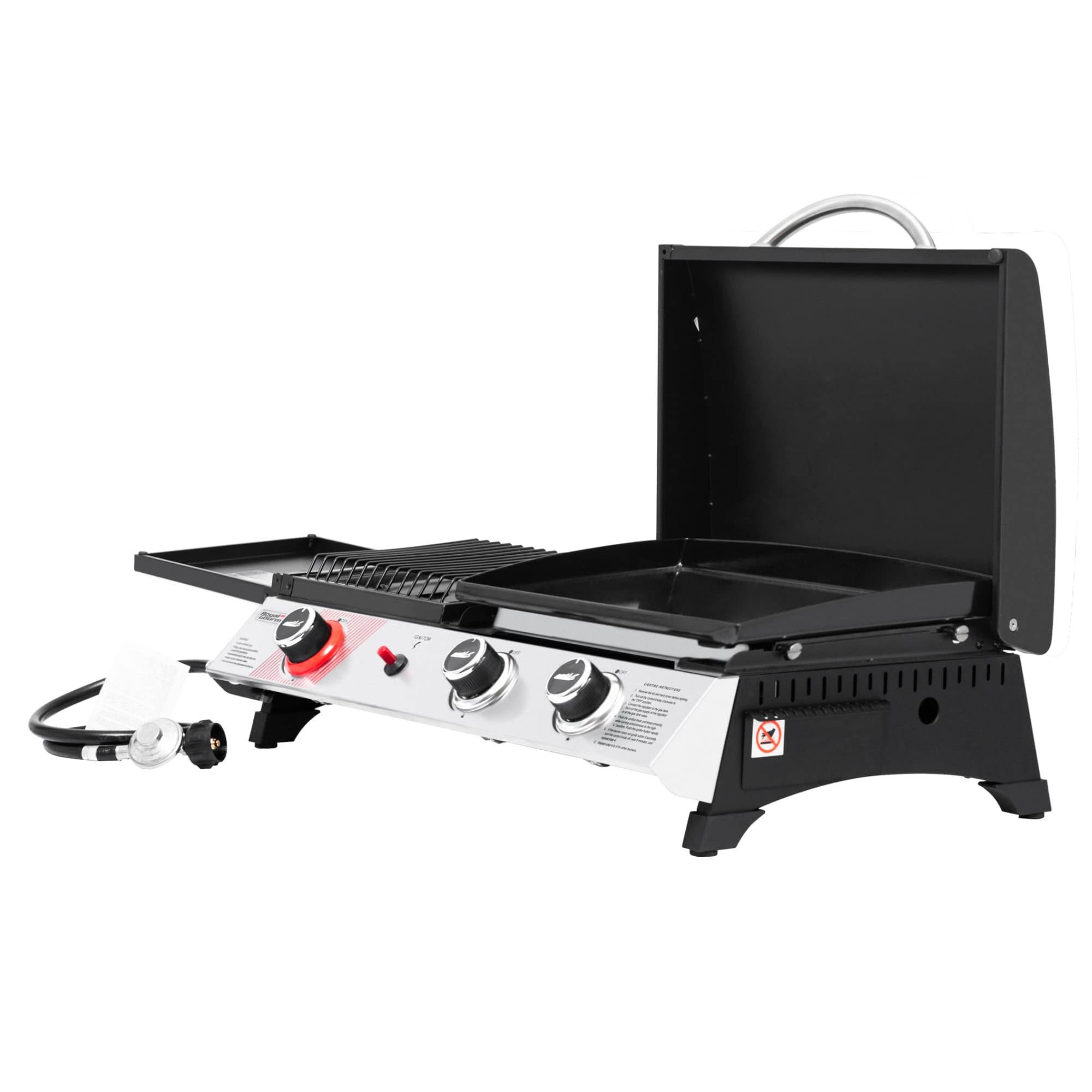 Royal Gourmet 3-Burner Portable Gas Griddle With Side Burner, 3-in-1 Grill and Griddle Combo Station With Lid for Outdoor Cooking, Silver