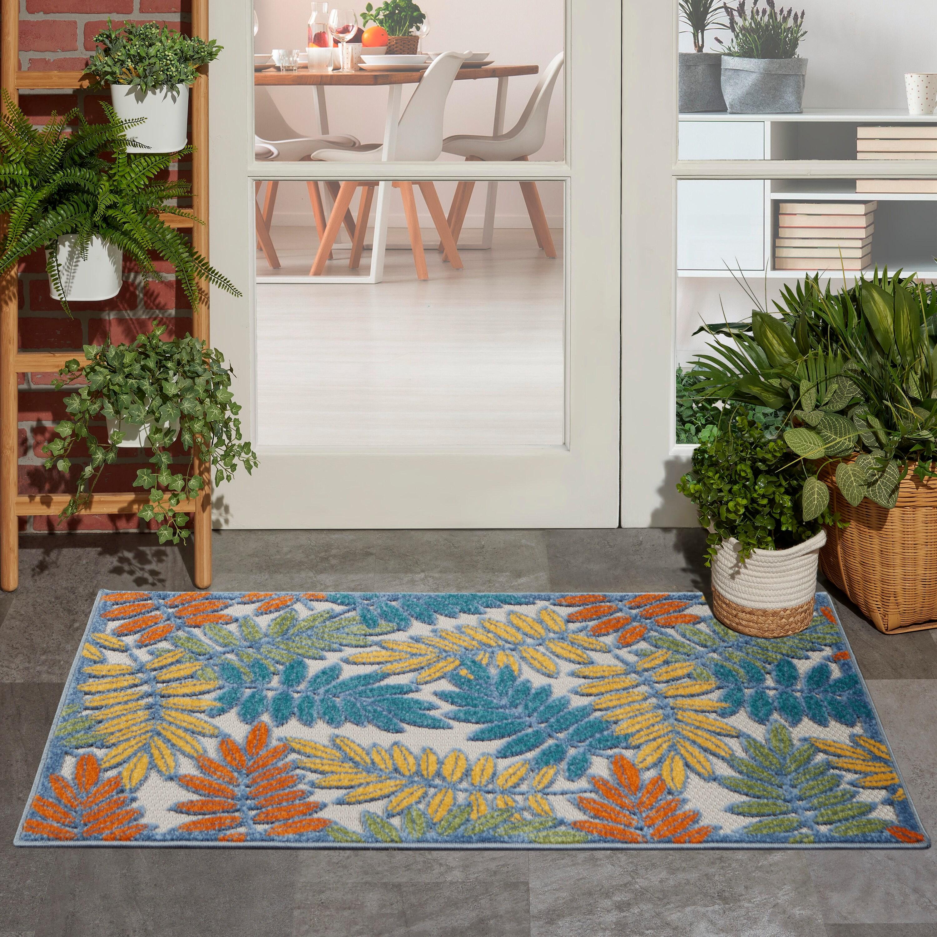 Nourison Aloha Floral Leaf Flatweave High-Low Indoor Outdoor Area Rug Ivory/Multi 2'8" x 4'