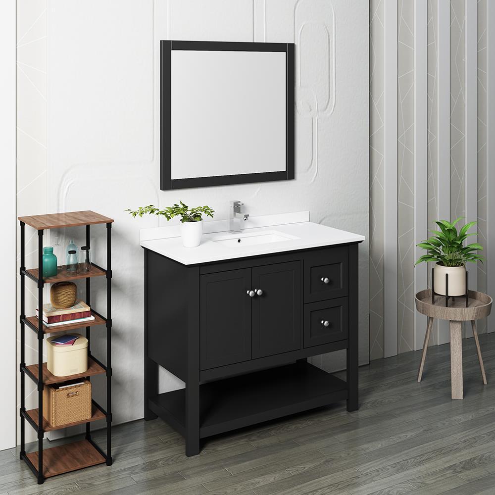 Fresca Manchester 42" Traditional Wood Bathroom Vanity with Mirror in Black