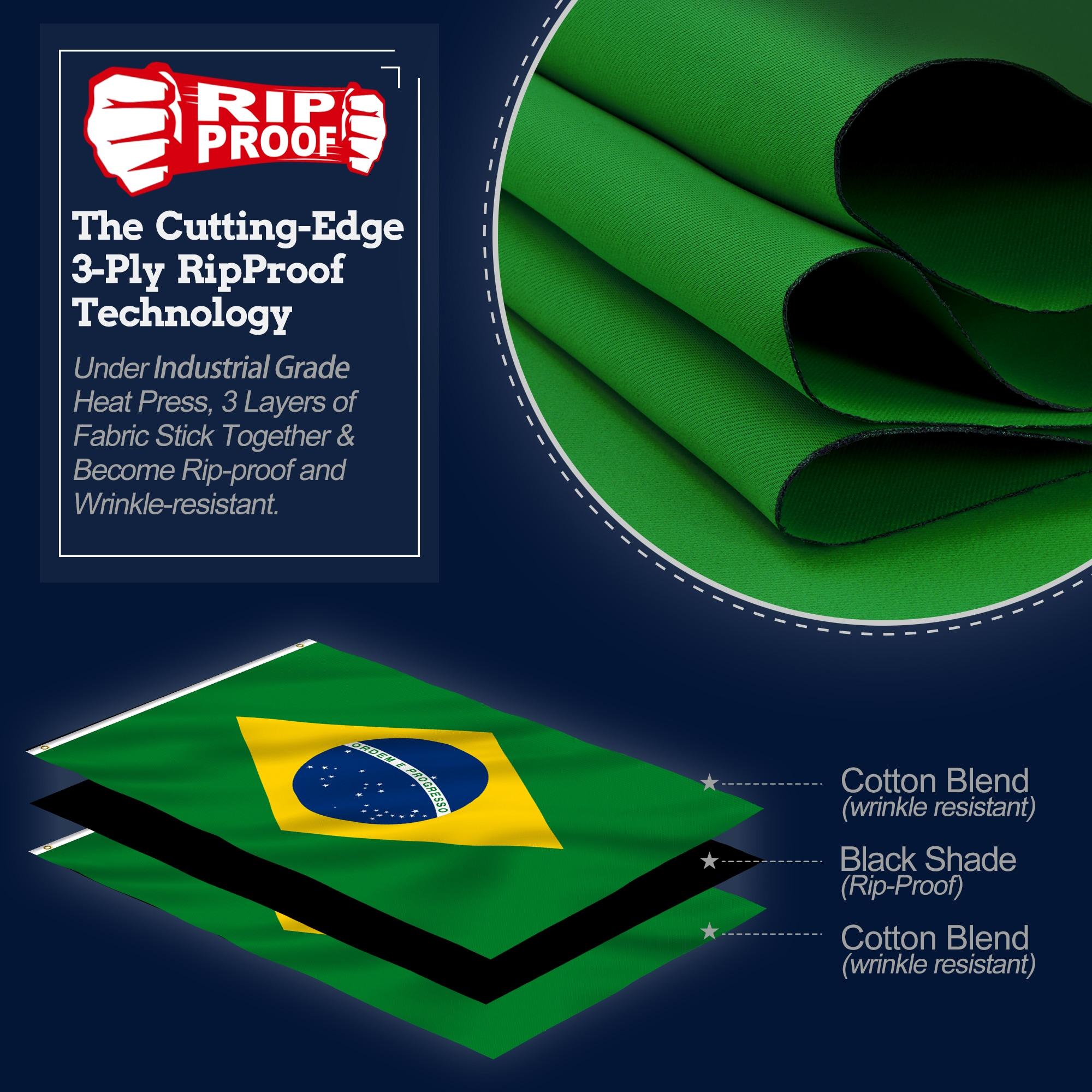 Anley Rip-Proof Double Sided 3-Ply Brazil Flag 3x5 Foot - Brazilian National Flags