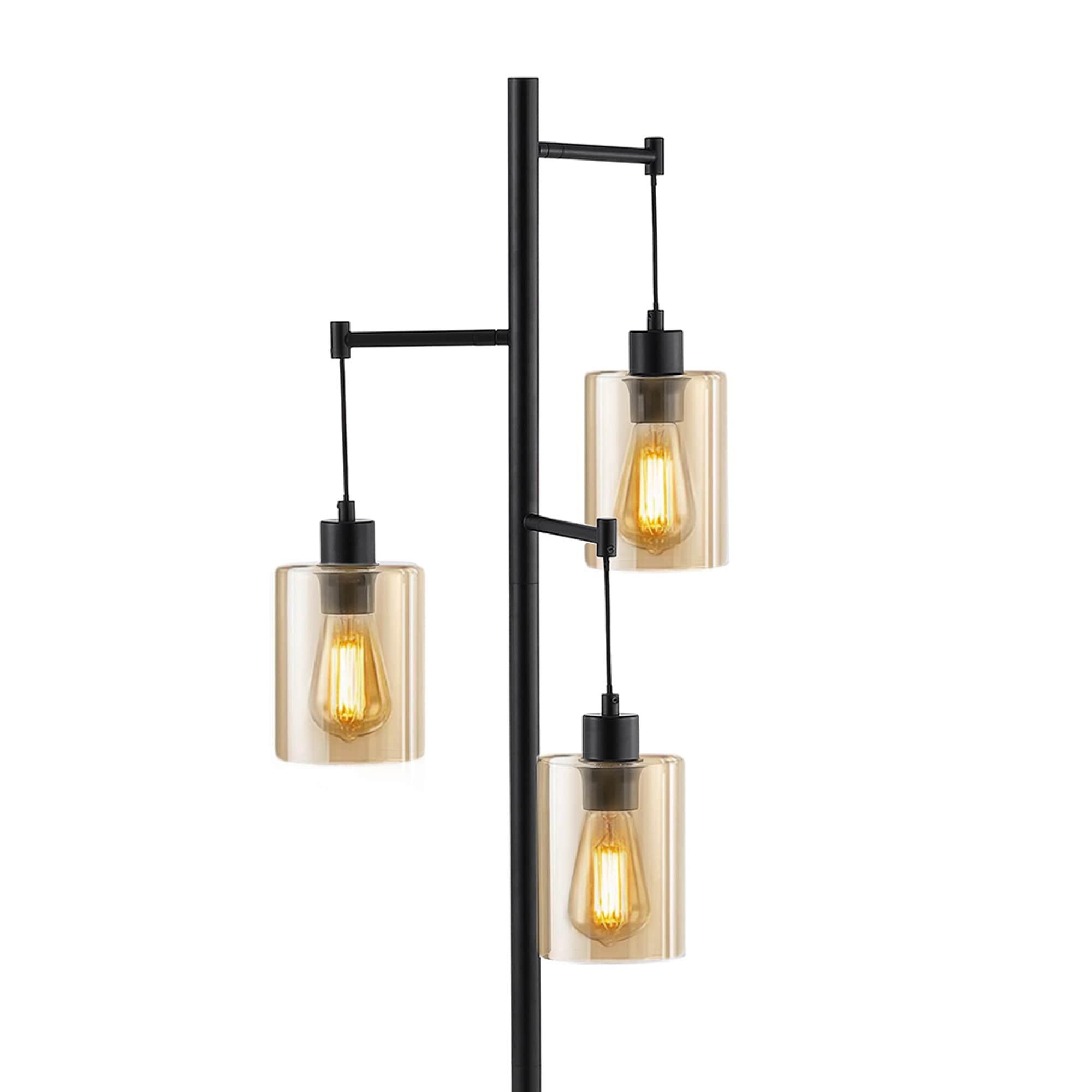 Ledel Get 69" Industrial 3-Light Tree Floor Lamp with Glass Shades Amber