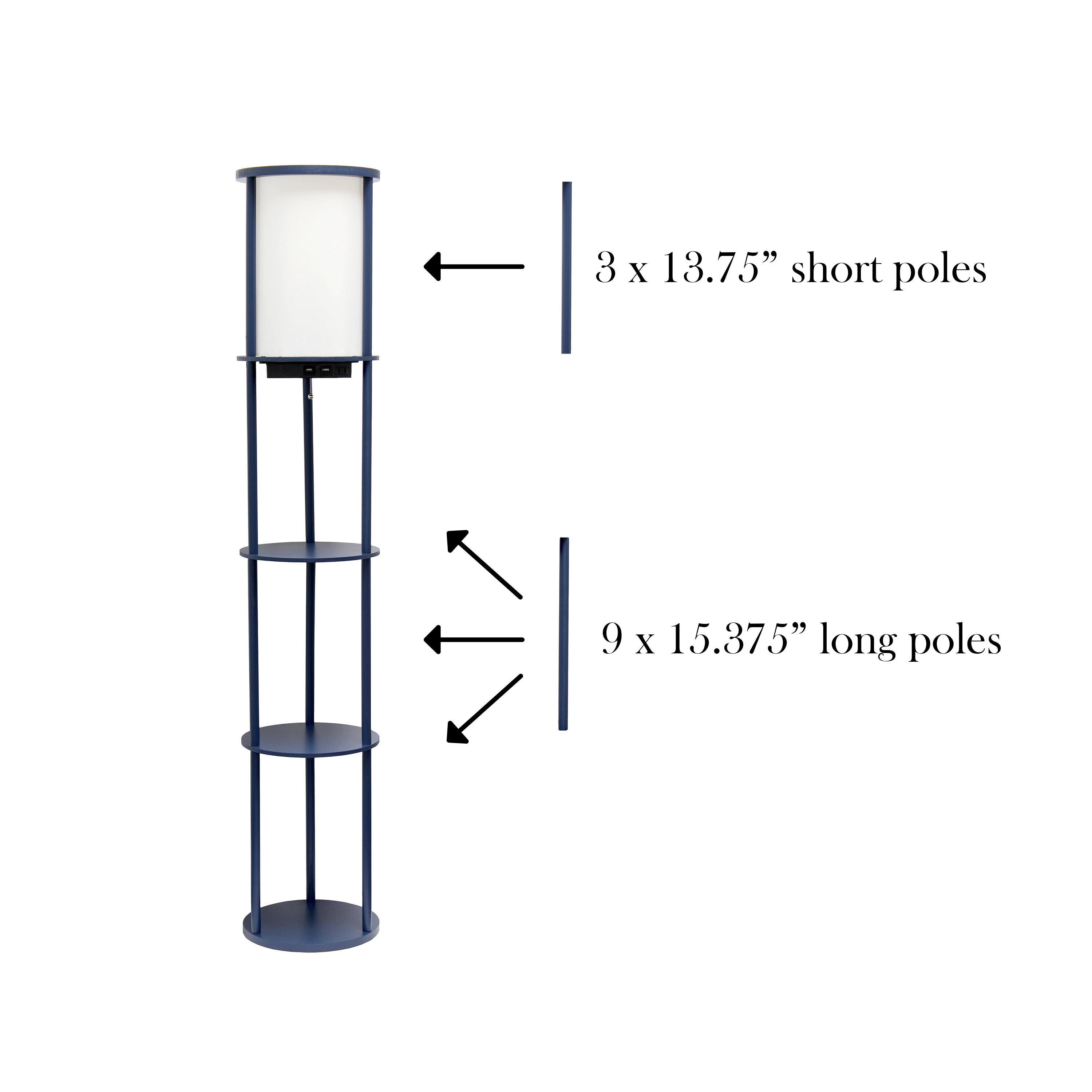 62.5" Round Modern Shelf Etagere Organizer Floor Lamp with Charging Station - Simple Designs