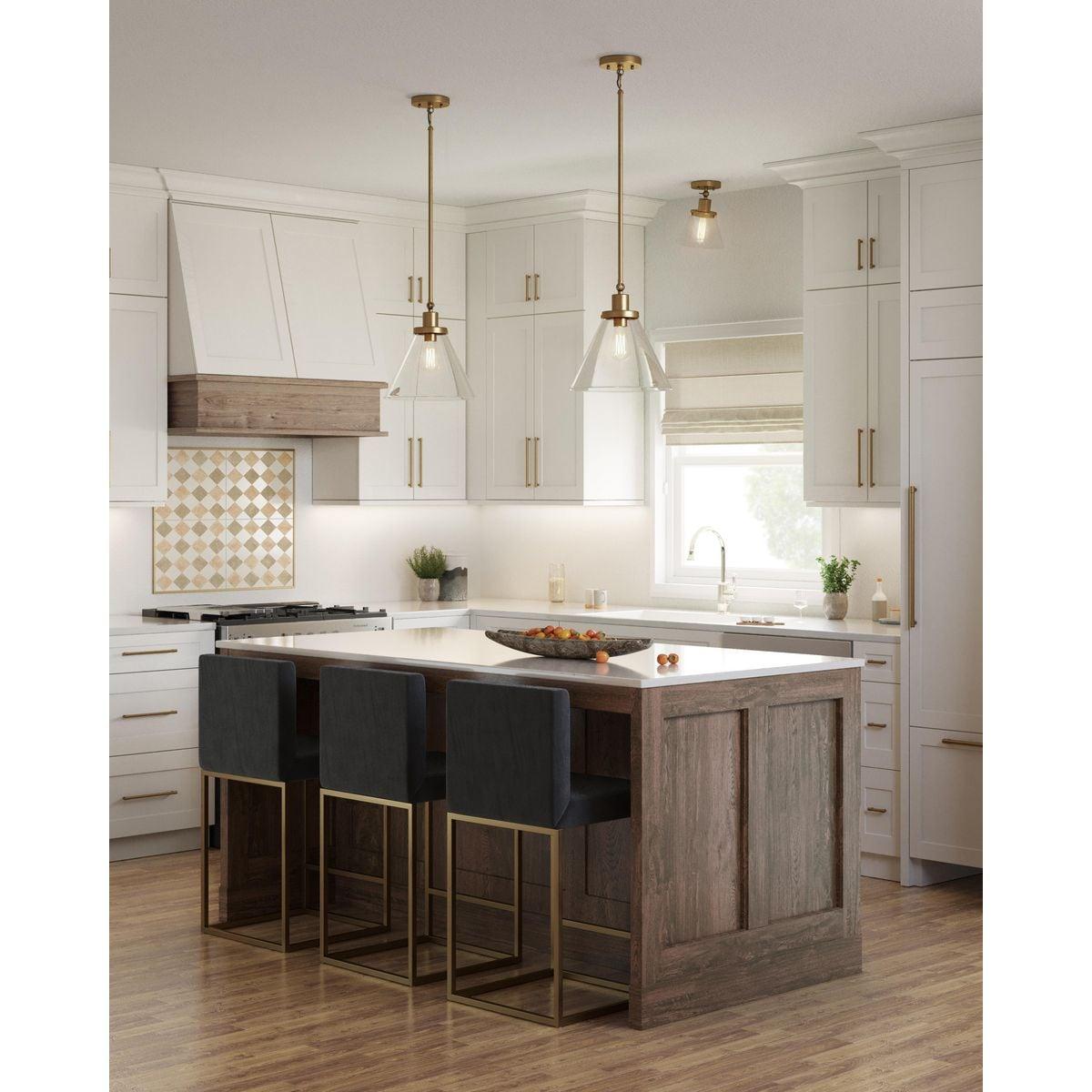 Progress Lighting Hinton 1-Light Industrial Pendant, Vintage Brass, Seeded Glass Shade