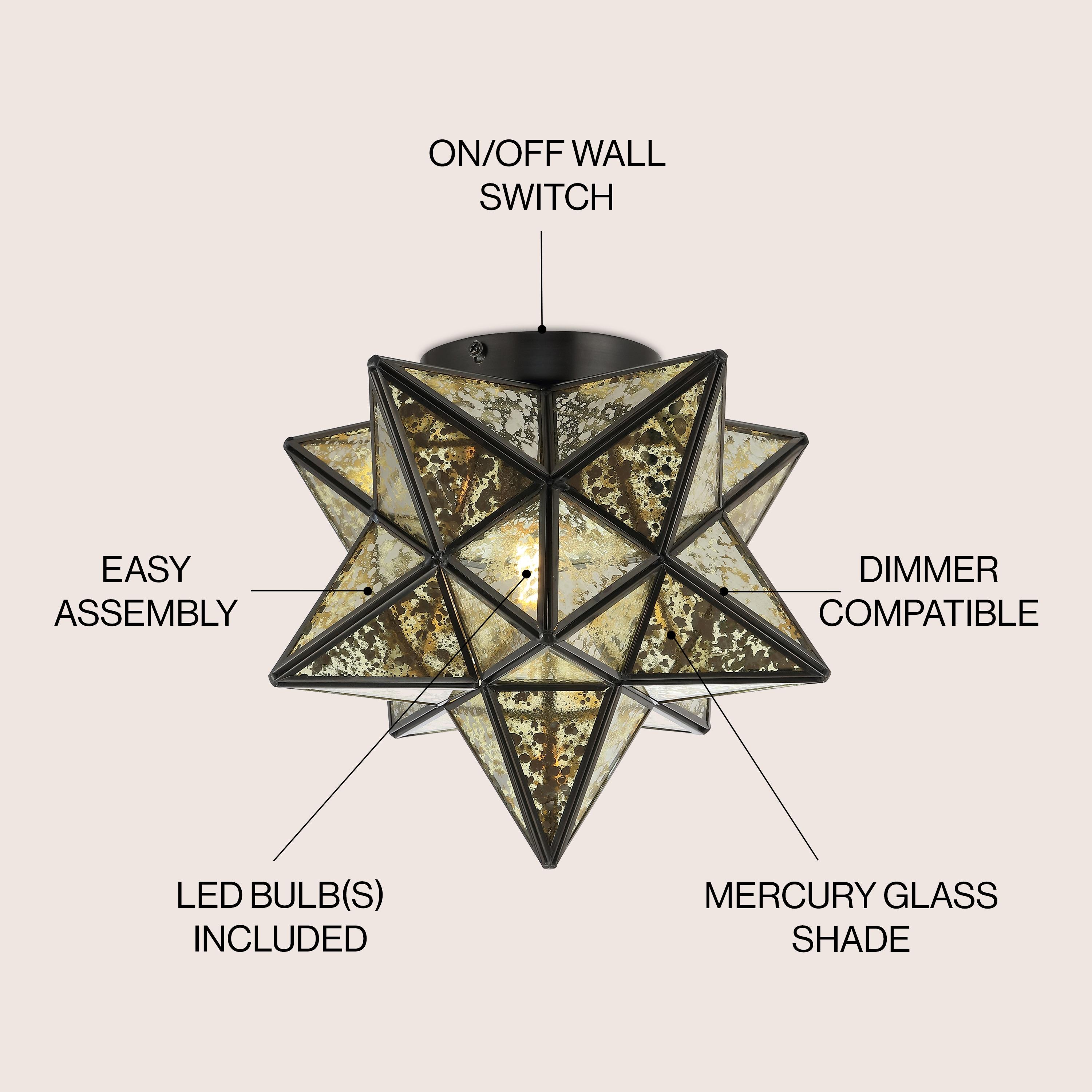 Stella 12" Moravian Star Metal/Mercury Glass LED Flush Mount, Oil Rubbed Bronze