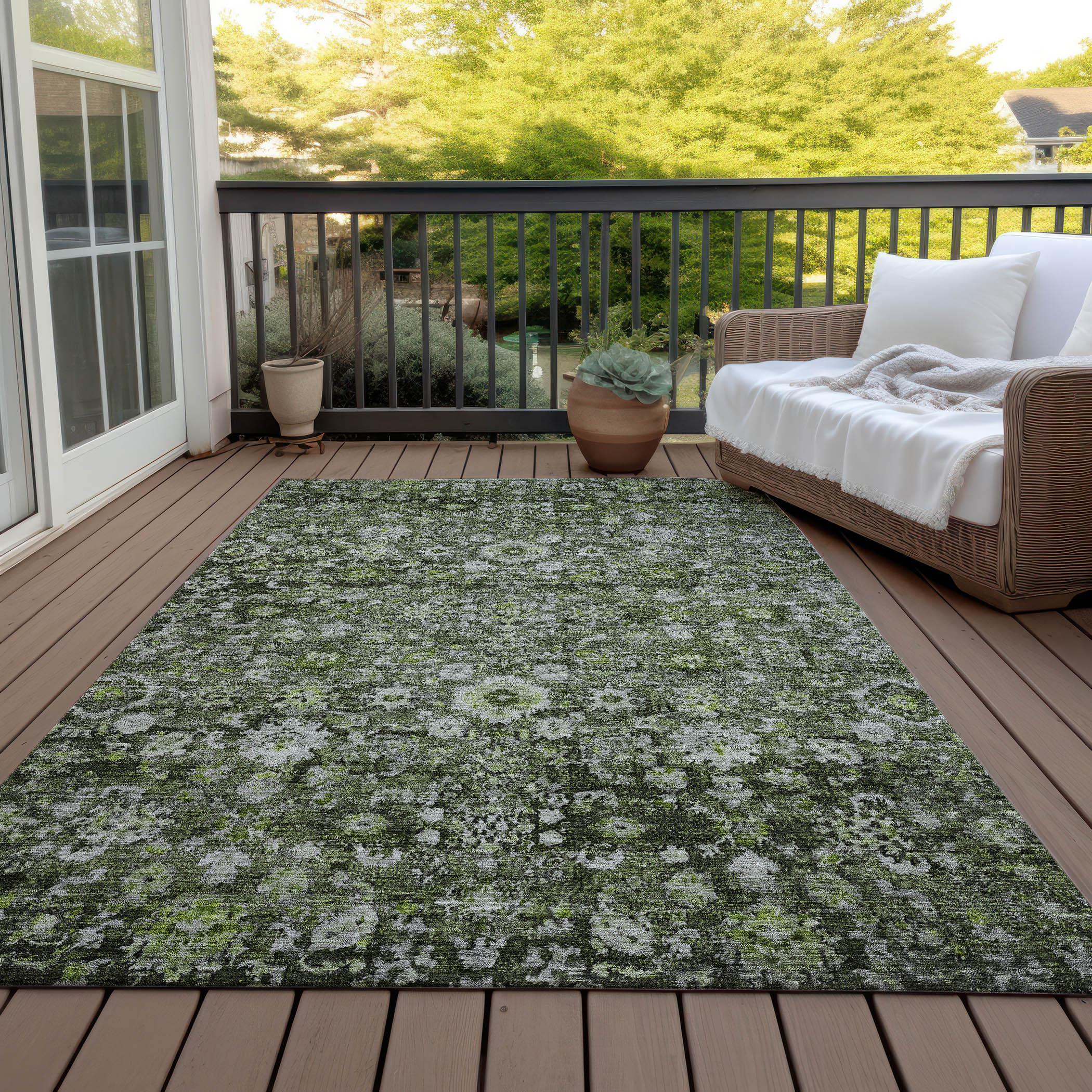 Green Synthetic Flat Woven Rectangular Washable Rug