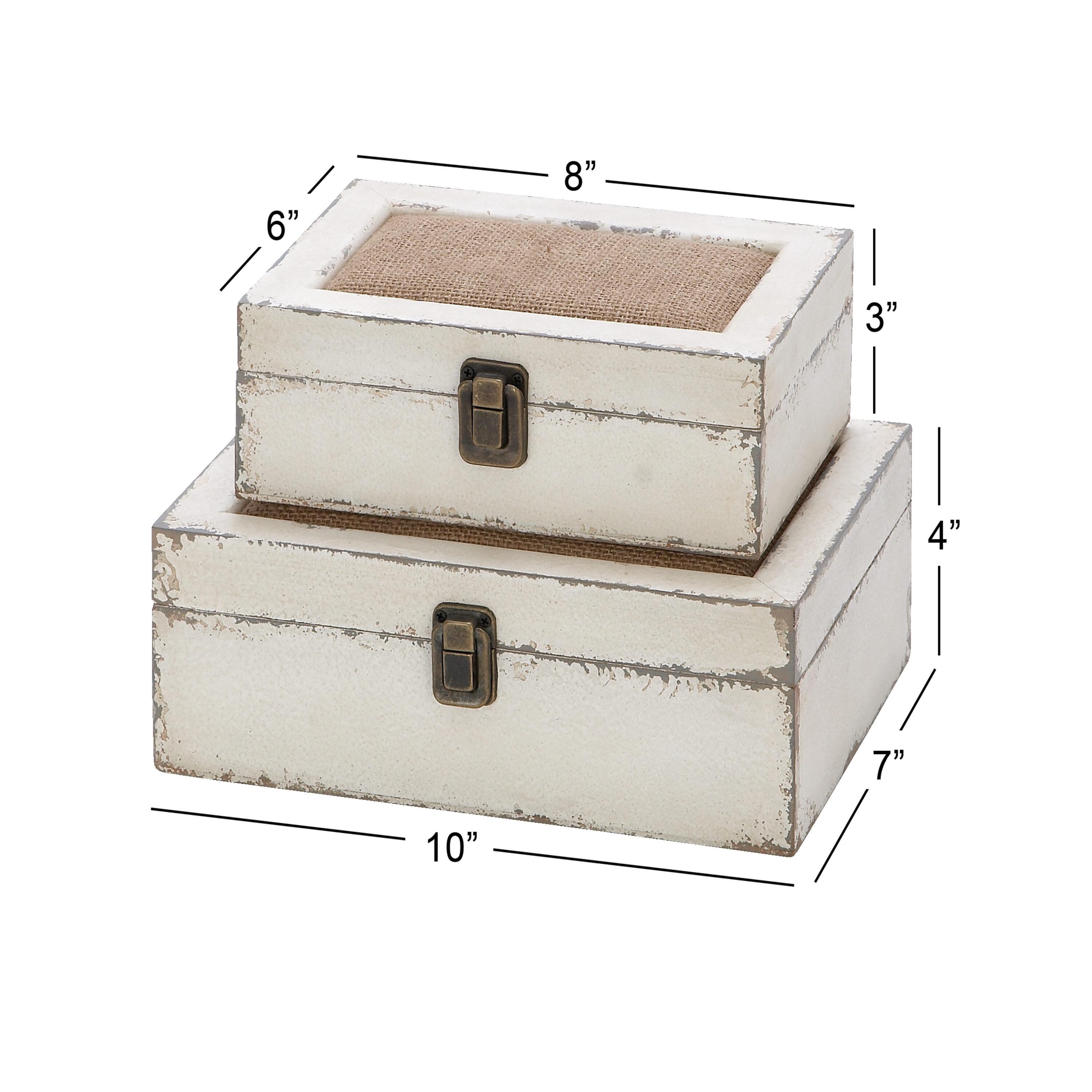 DecMode White Wood Decorative Box with Hinged Lid, 2 Count