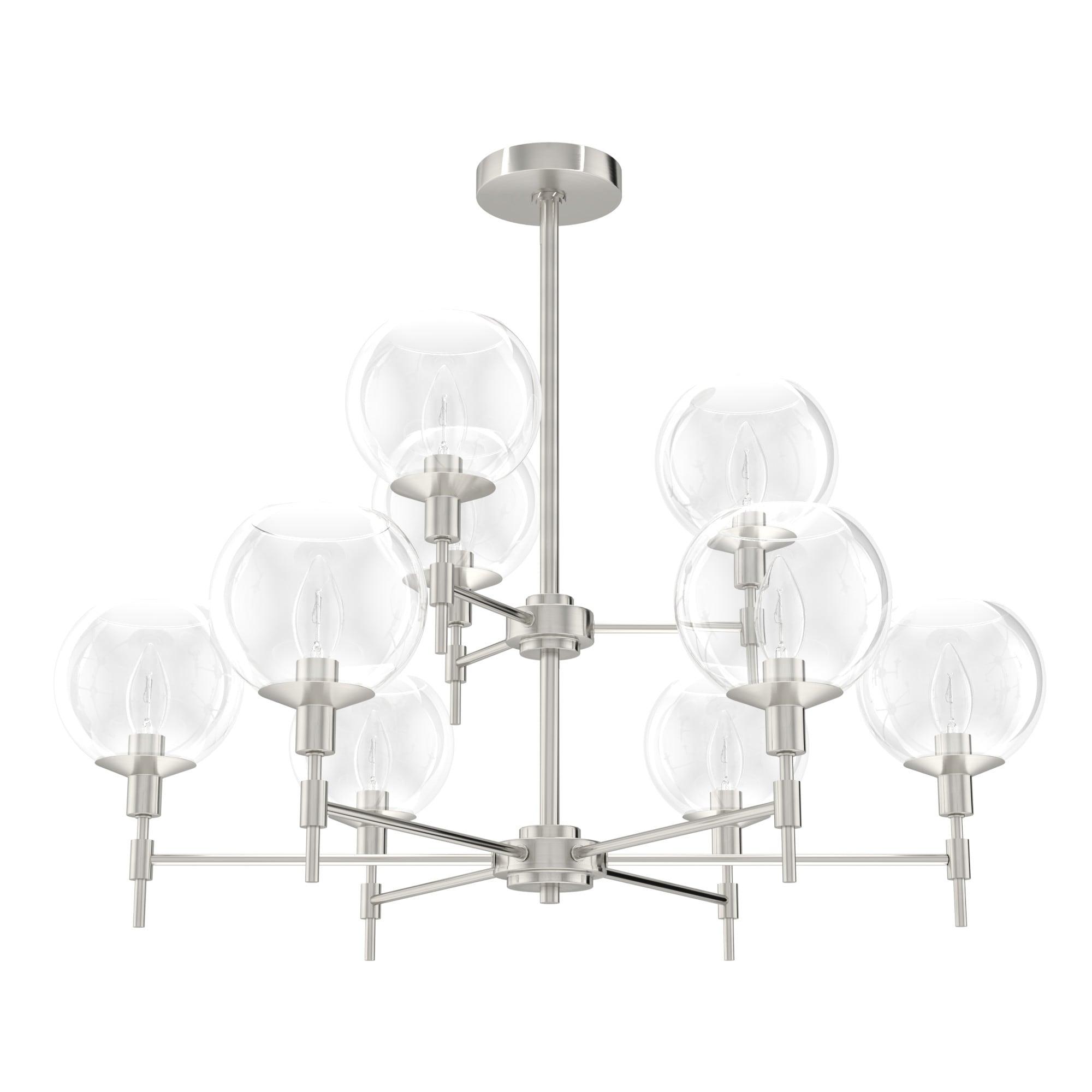 Hunter - Xidane 9-light Brushed Nickel, Large Chandelier, Dimmable, Round Shaped, for Bedrooms, Kitchens, Dining, Living Rooms - 19746