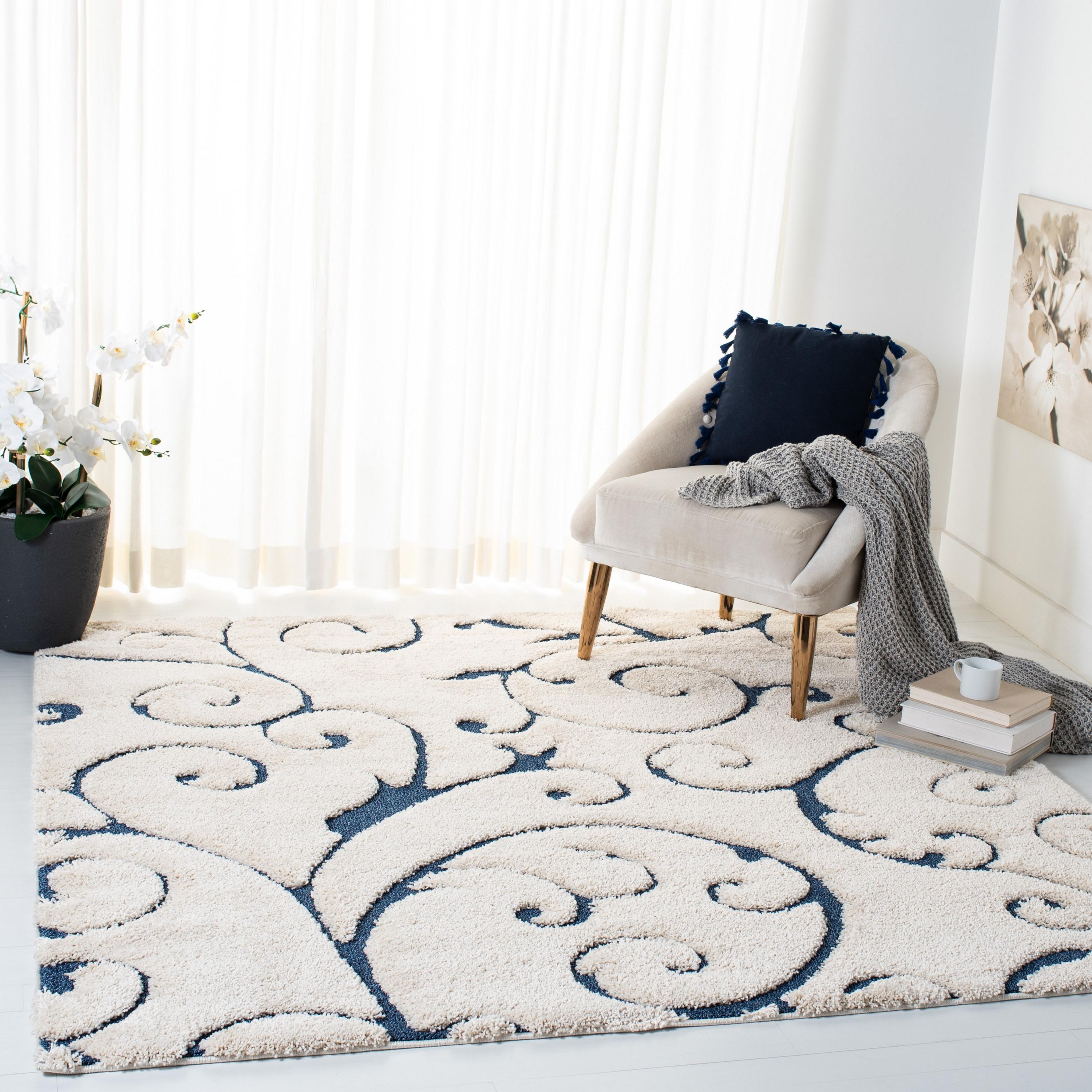 Florida Shag SG455 Power Loomed Indoor Area Rug - Cream/Blue - 9'x9' - Safavieh.