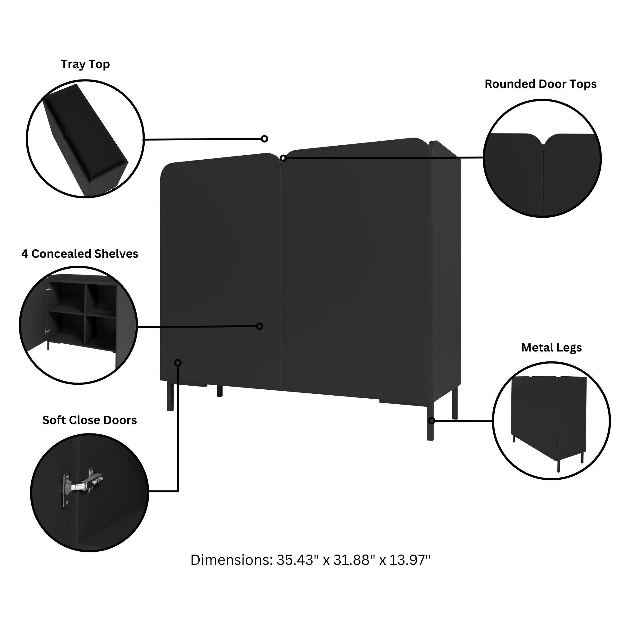 Manhattan Comfort Bogardus Mid - Century Modern 4 Shelf Accent Cabinet Black: Painted Particle Board, Fixed Shelves, Anti-Tip Hardware