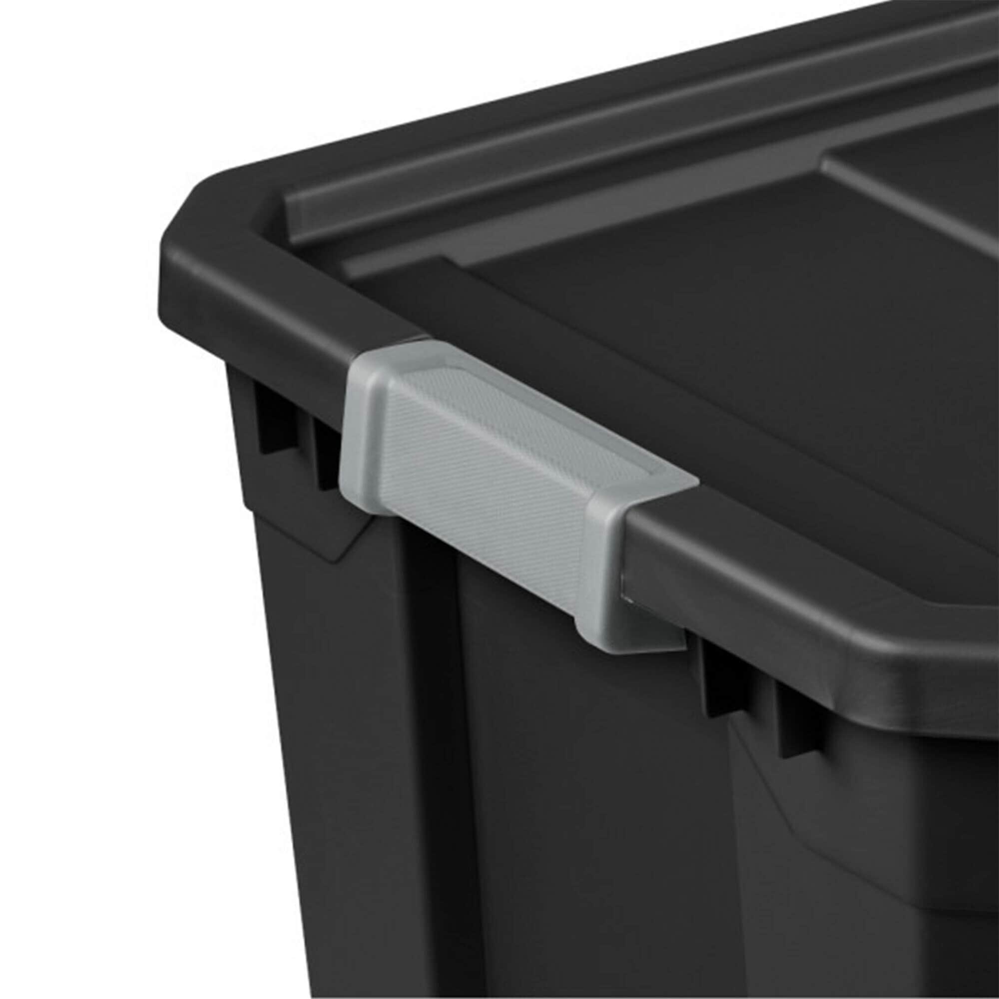 Sterilite 19 Gallon Plastic Stacker Tote, Heavy Duty Lidded Storage Bin Container for Stackable Garage and Basement Organization, Black, 12-Pack