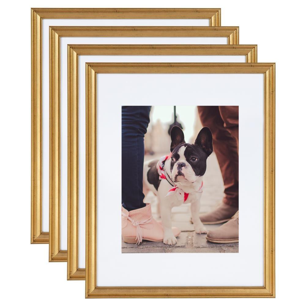 Kate & Laurel All Things Decor 11"x14" Matted to 8"x10" Adlynn Rectangle Picture Frame Gold: Modern Style 4-Piece Set