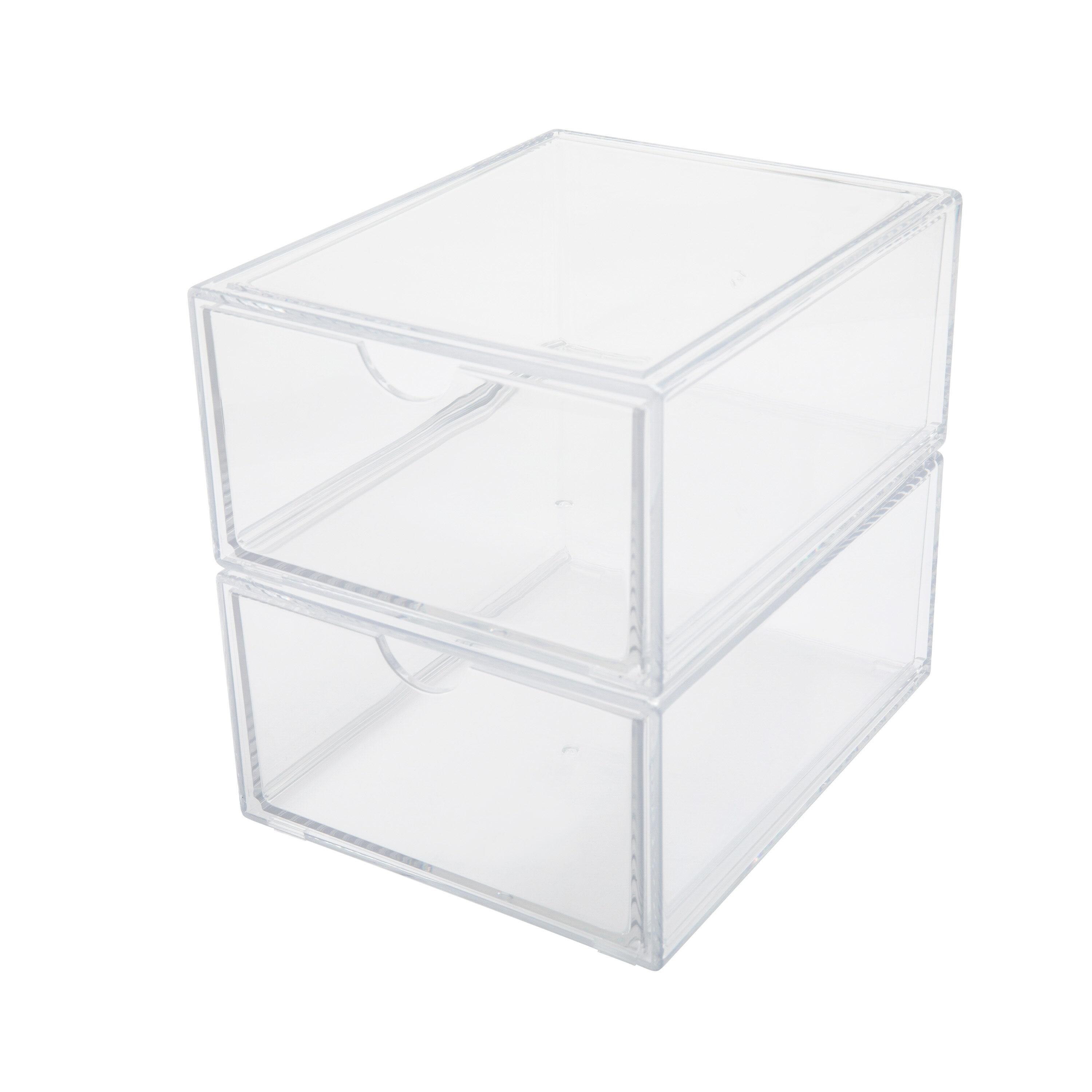 Thomas Martha Stewart Plastic Desktop Storage Box with Half Moon Opening Pullout Drawer (Set of 2)