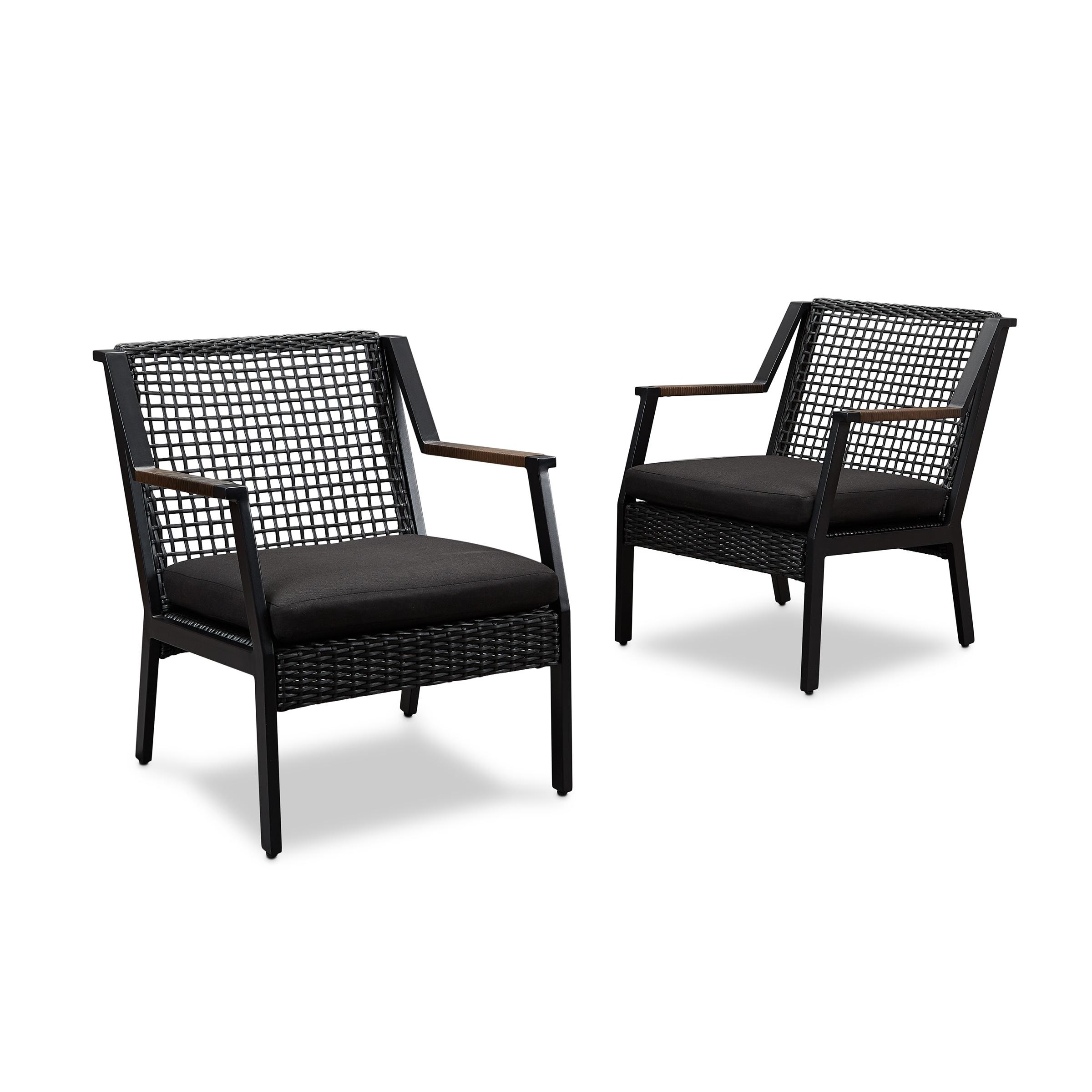 Real Flame Calvin Aluminum Patio Dining Arm Chair in Black (Set of 2)
