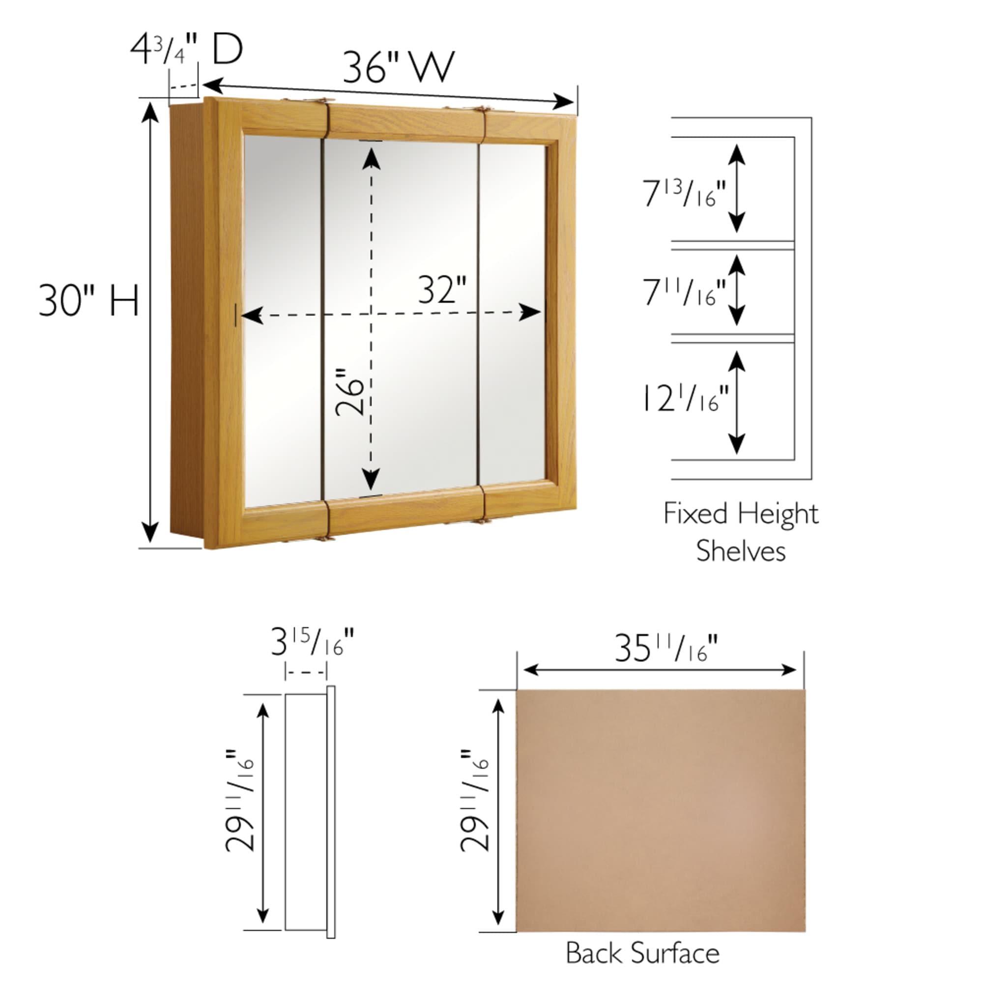 Design House 36" Tri-View Wall Mount Bathroom Medicine Cabinet, Nutmeg Oak