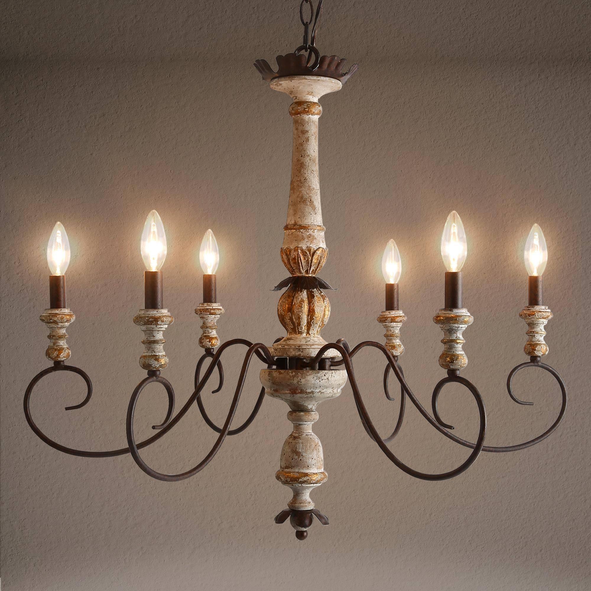 The Gray Barn French Country 6-Light Wood Chandelier Classic Farmhouse Lights - 31.1" D x 28" H
