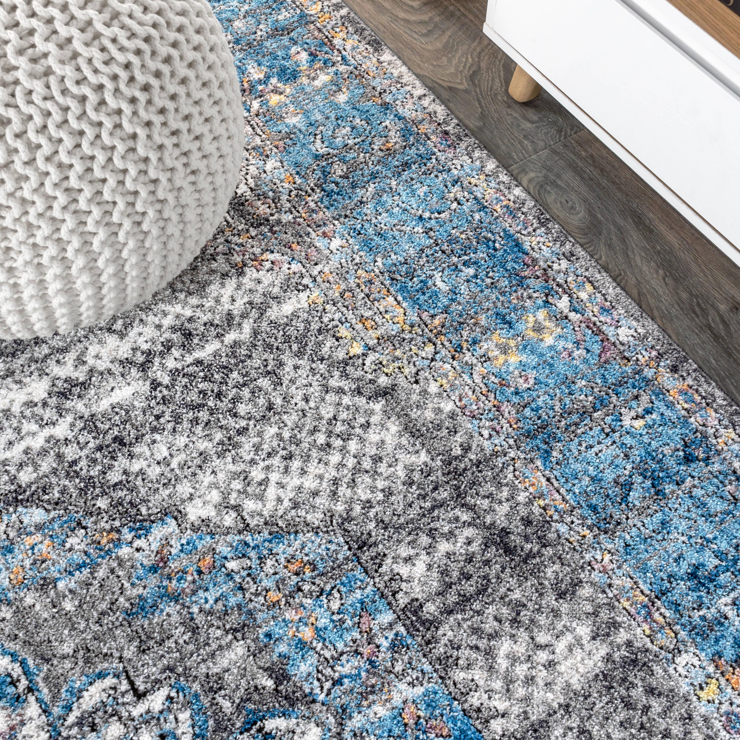 8'x10' Anatolia Vintage Medallion Area Rug, Peacock Blue/Gray - JONATHAN Y