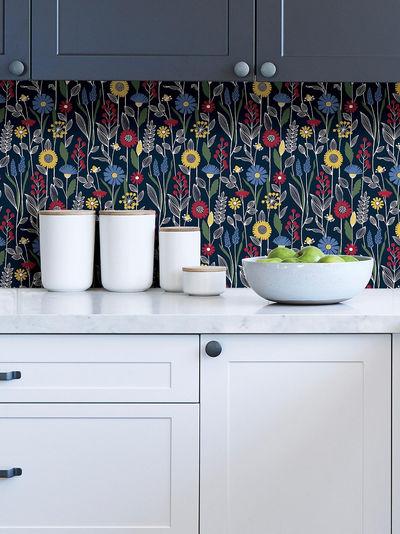 NuWallpaper Navy Jane Peel and Stick Wallpaper: Removable Floral Botanical PVC, Self-Adhesive, 30.75 Sq Ft Coverage
