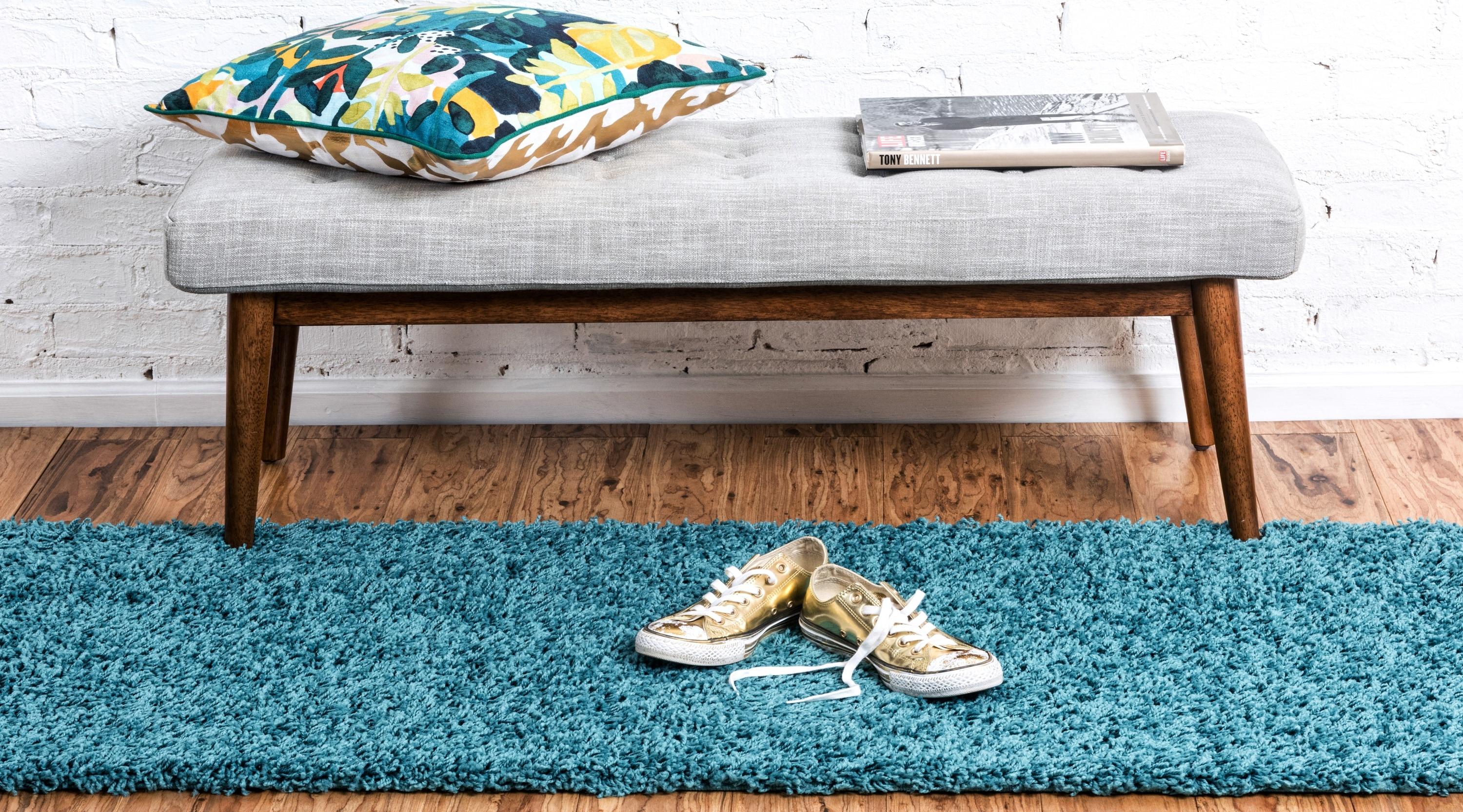 Unique Loom 2' 2 x 6' 7 Solid Shag Deep Aqua Blue Area Rug