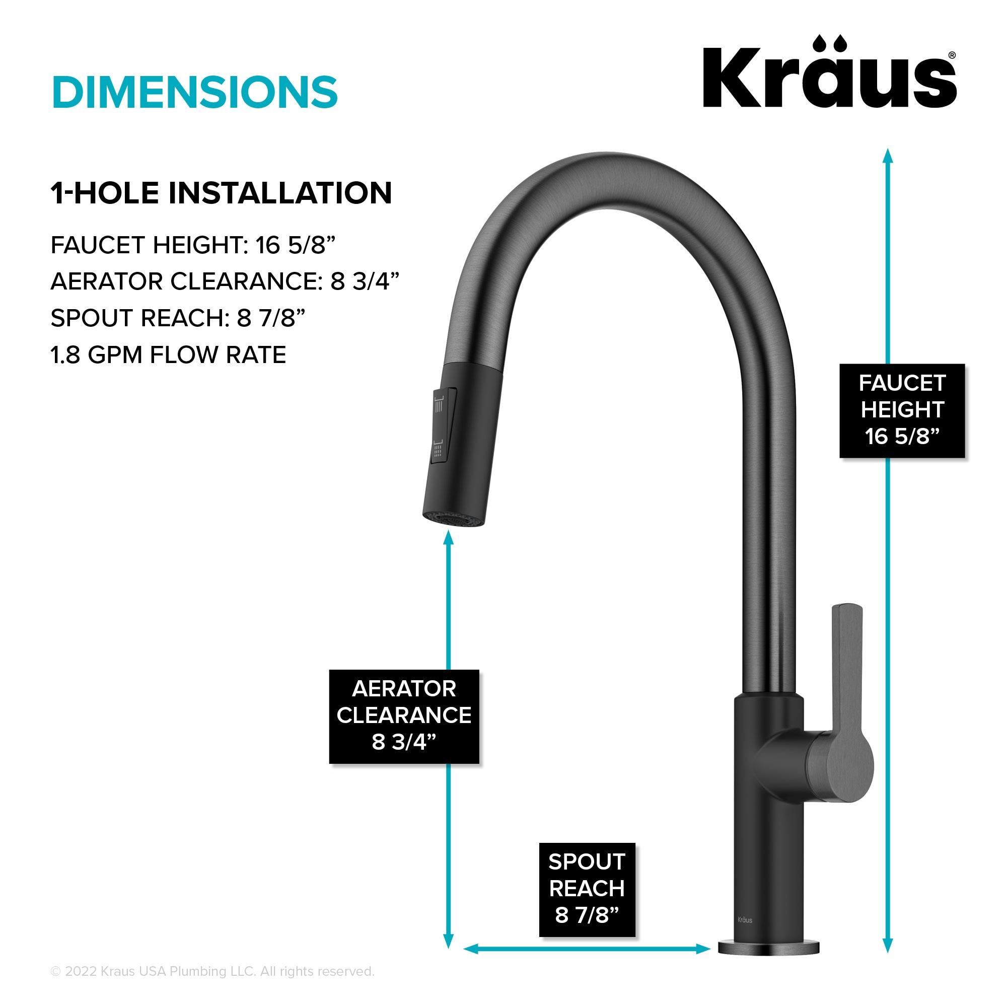 KRAUS Oletto Single Handle Pull Down Kitchen Faucet in Matte Black / Spot Free Black