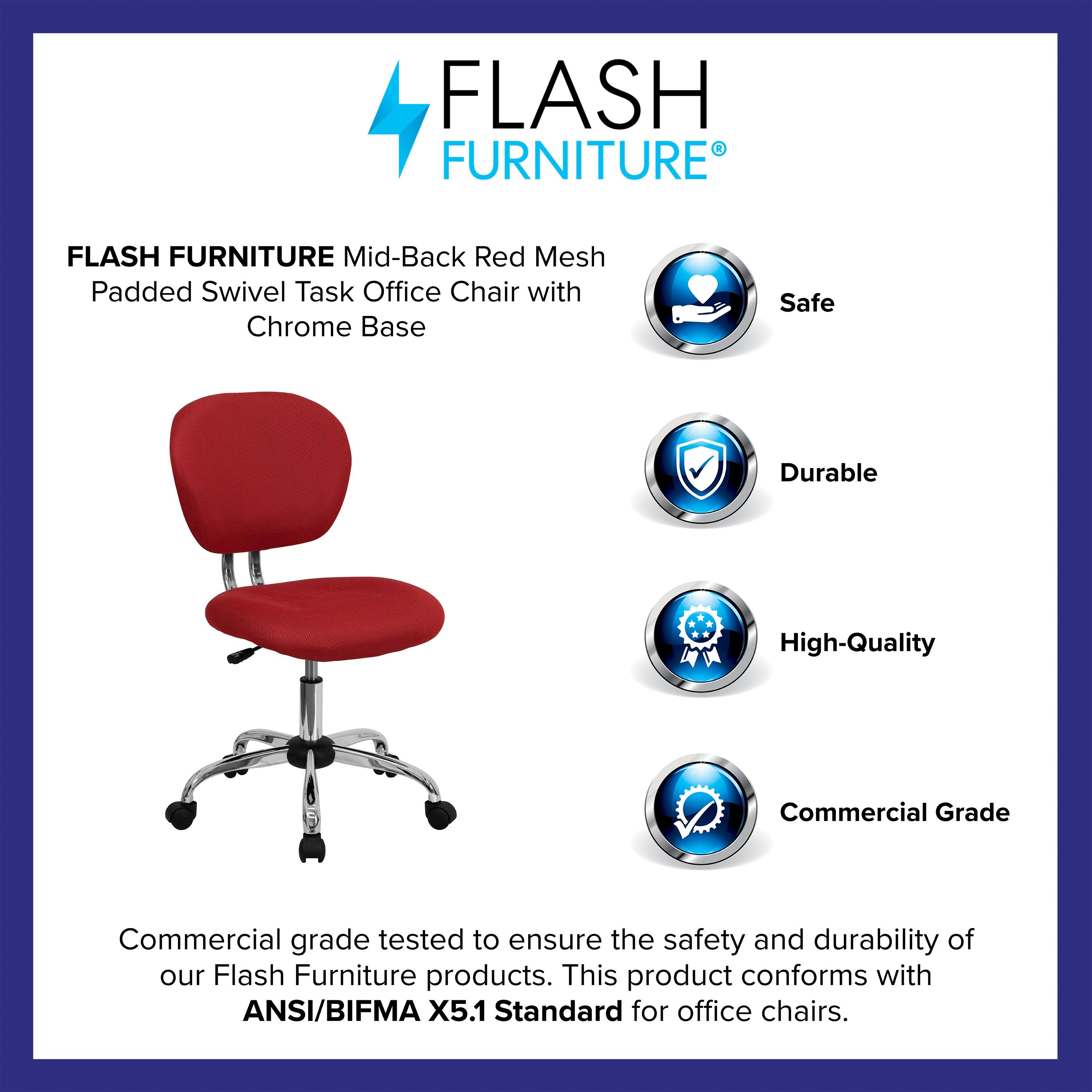 Flash Furniture Mid-Back Red Mesh Padded Swivel Task Office Chair with Chrome Base