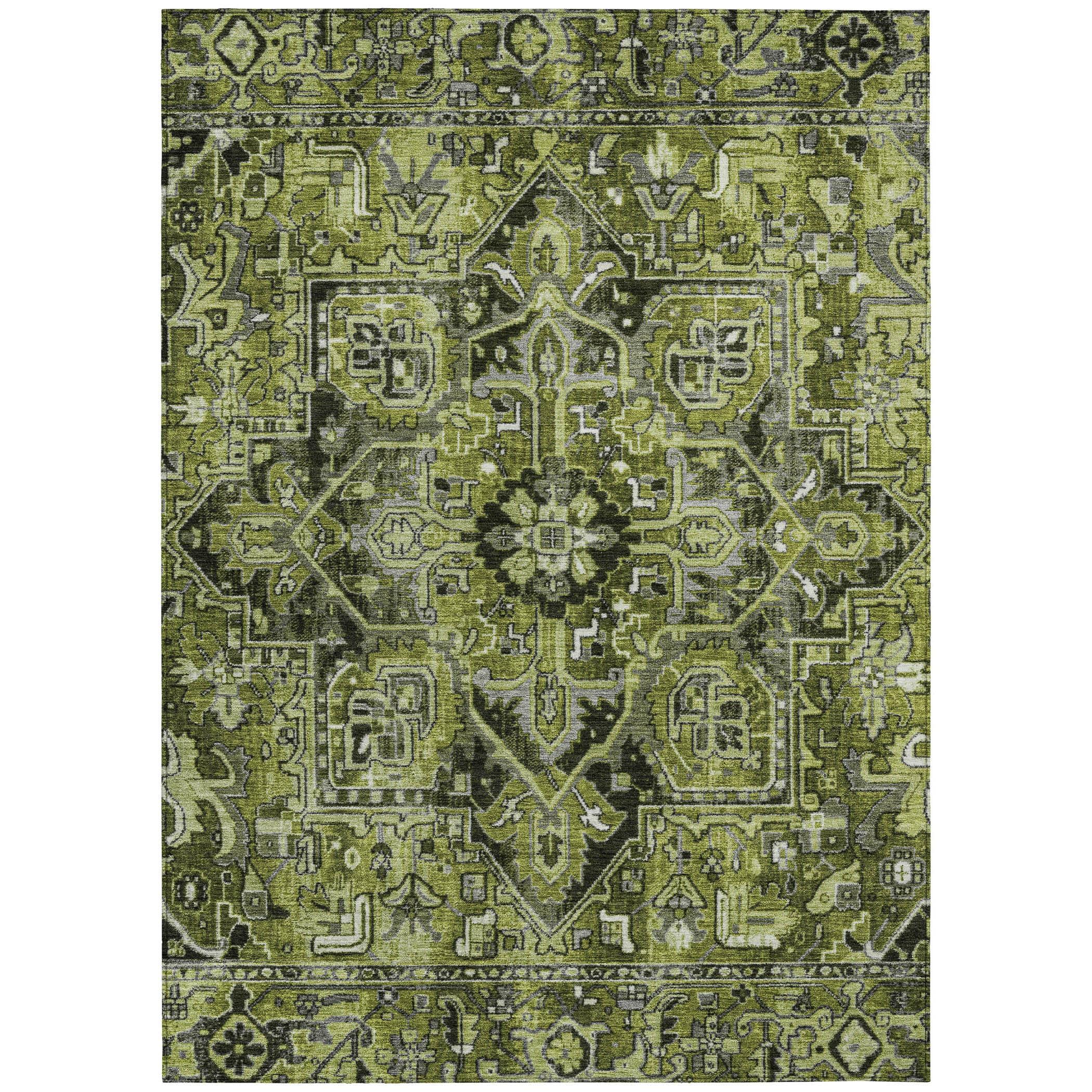 Olive Rectangular Synthetic Oriental 10' x 14' Washable Area Rug