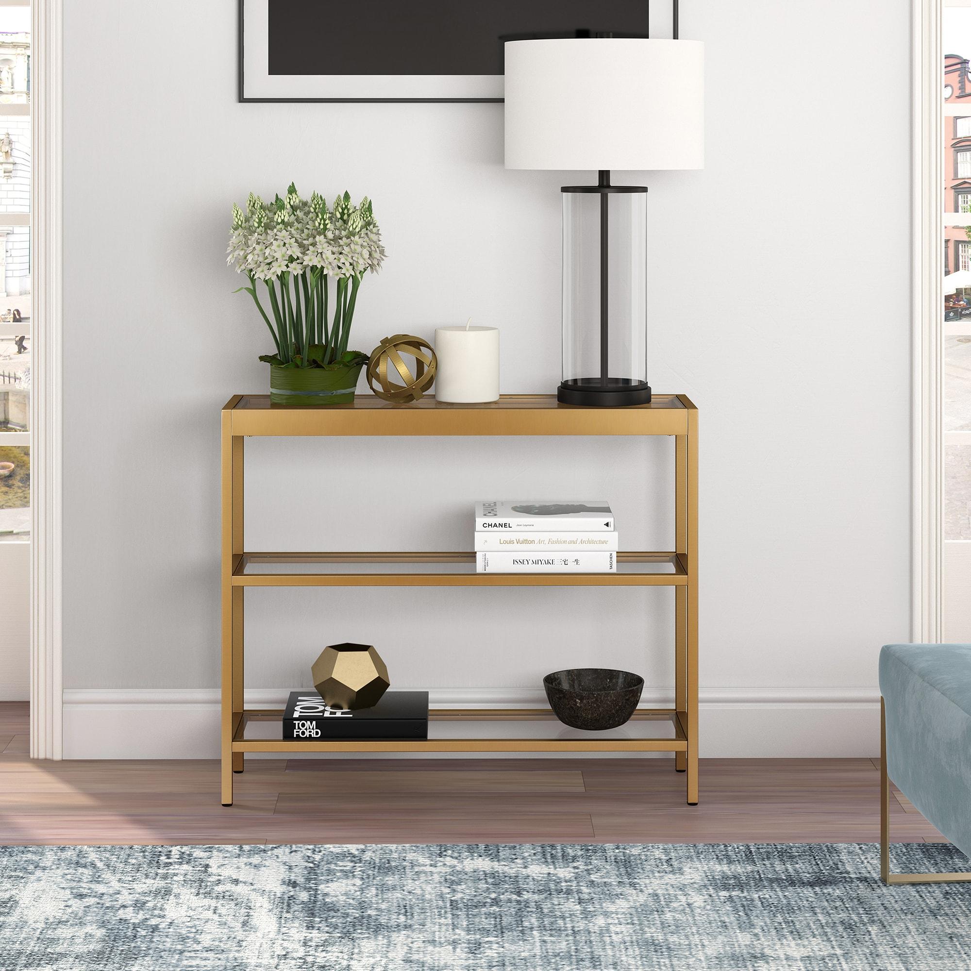 Evelyn&Zoe Alexis 36" Wide Rectangular Console Table, Brass