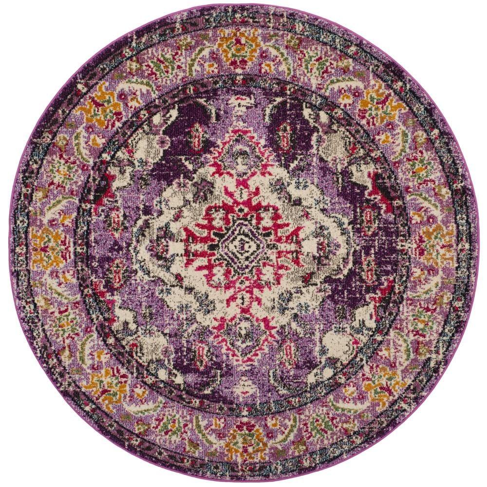 Monaco MNC243 Power Loomed Indoor Area Rug - Violet/Fuchsia - 5' Round - Safavieh